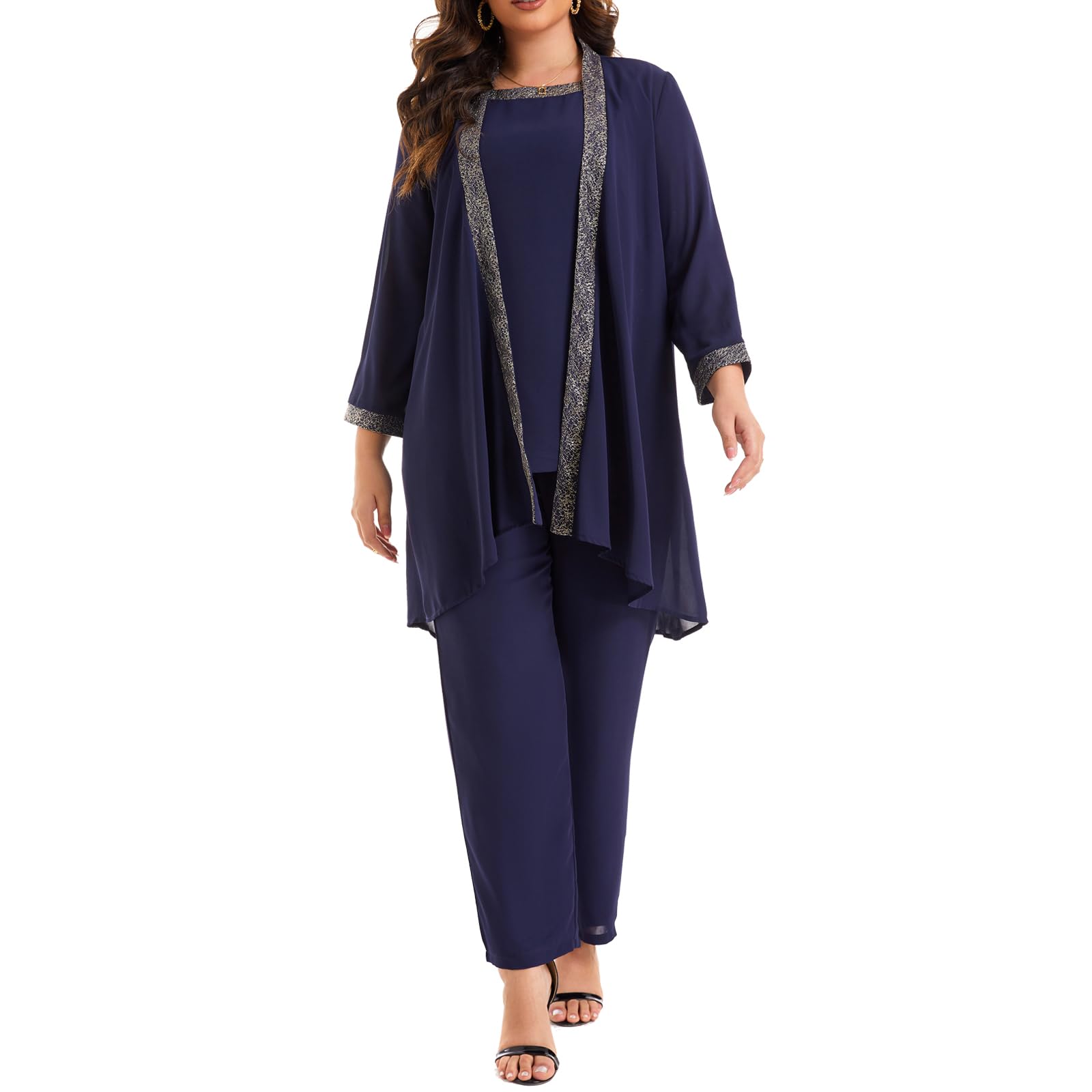Plus Size Women's 3-Piece Wedding Pant Suit Set for Mother of The Groom/Bride - Formal Evening Party Outfit for Weddings, Receptions & Special Occasions