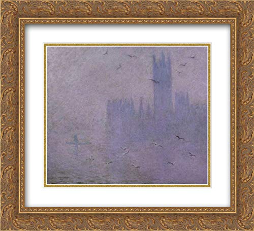 Claude Monet Seagulls - The River Thames and Houses of Parliament London 16x15 Gold Ornate Framed Museum Art Print | Home Decor, Office Wall Art, Living Room Display