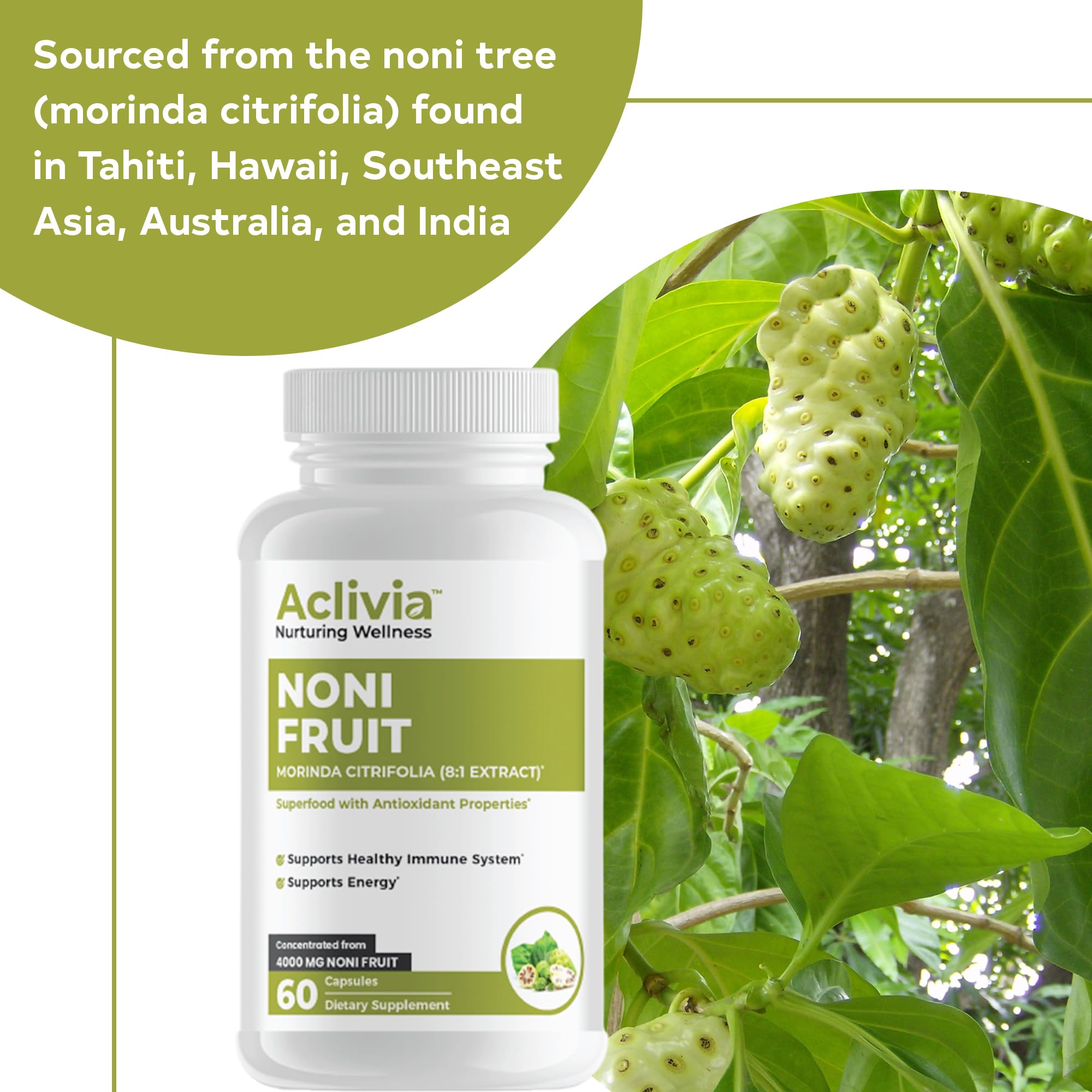 Organic Hawaiian Noni Fruit Capsules 4000mg - Pure Morinda Citrifolia Supplement for Immune Support - Non-GMO, Gluten-Free, Vegan, Made in USA (60 Capsules) - Boost Energy & Wellness Naturally