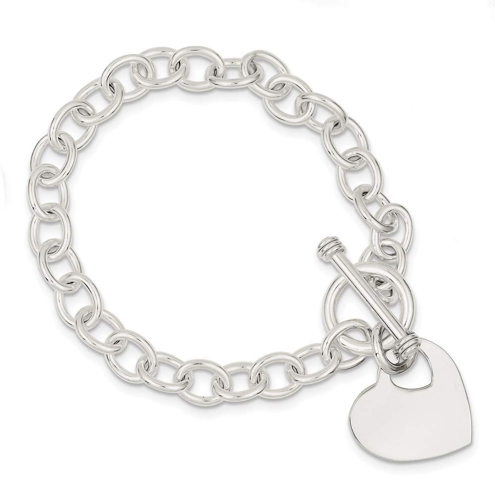 925 Sterling Silver Engravable Heart Toggle Bracelet for Women - Adjustable 7.75