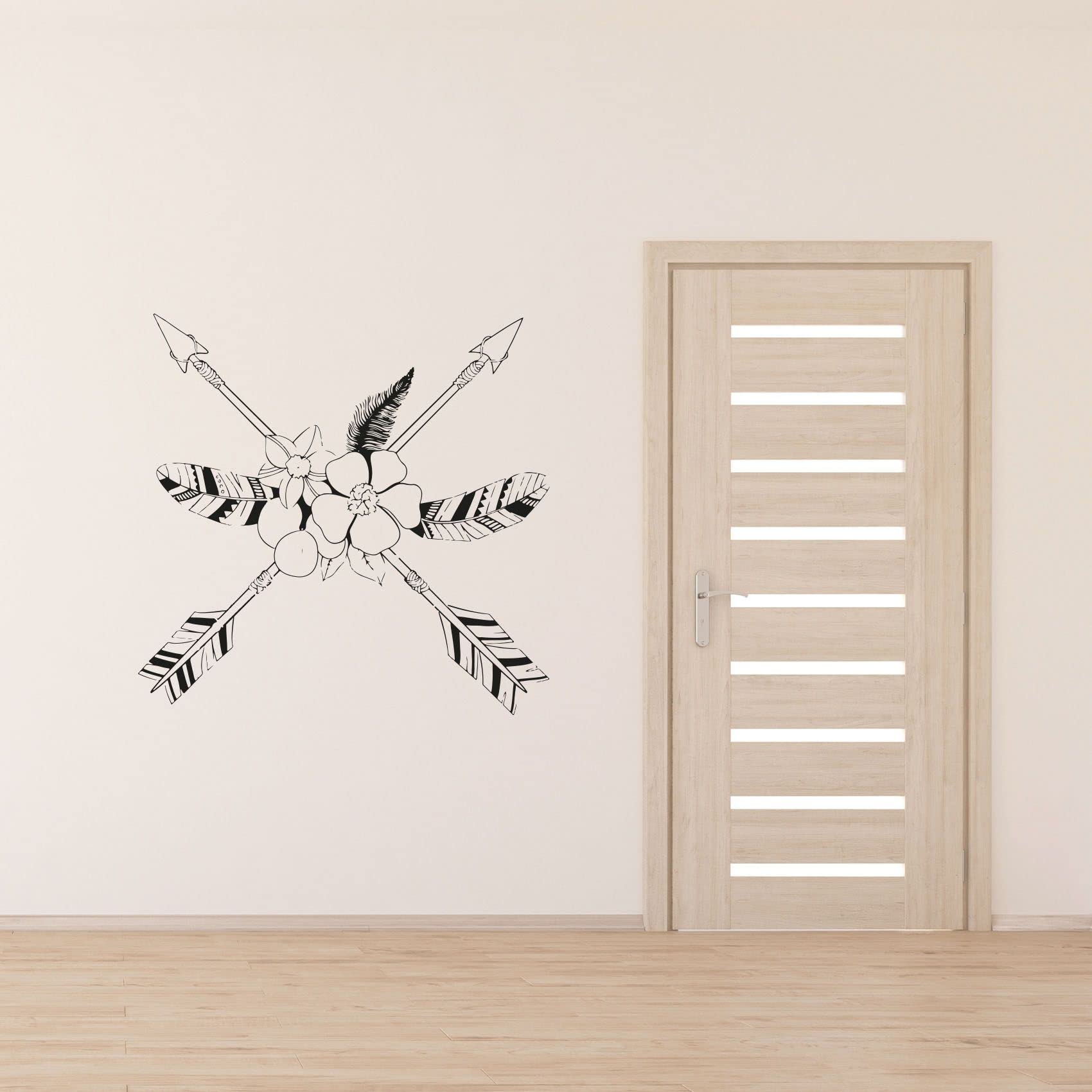 Bohemian Arrow Feather Flower Wall Decal - Modern Abstract Vinyl Sticker Art for Kids Room, Nursery, Bedroom Decor (30x40 Inch) - Perfect for Boho, Farmhouse & Gender-Neutral Home Decor