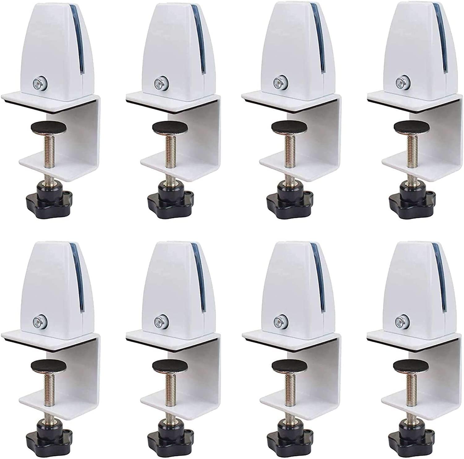 8-Pack White Plexiglass Clamp Holder for Office Desk Partitions - 5-40mm Thickness, Splash & Sneeze Guard for Workstations, Schools & Public Spaces - Durable Glass Holder for Hygiene & Safety