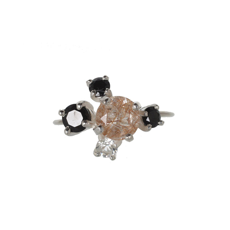 Rutilated Quartz Cluster Ring in Sterling Silver - Elegant Boho Jewelry for Women, Perfect for Everyday Wear & Special Occasions