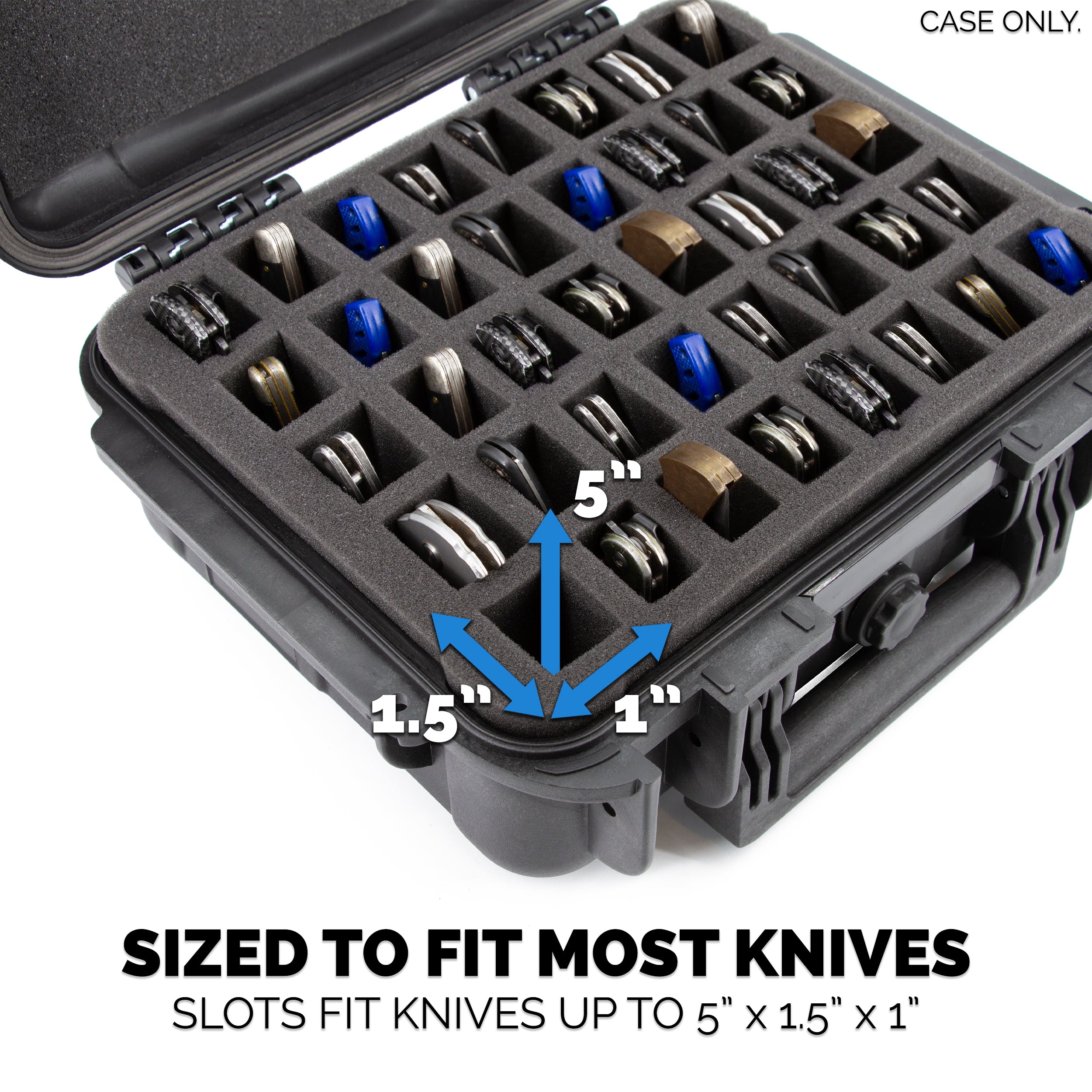 CASEMATIX 40 Folding Knife Case - Waterproof Knife Storage Organizer for 40 Pocket Knives & Swiss Army Knives (Up to 5