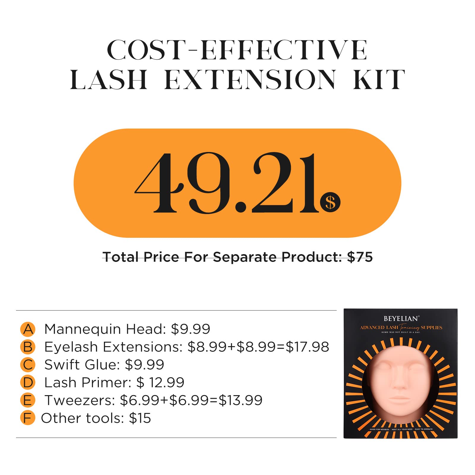 Professional Eyelash Extension Kit with Mannequin Head - Complete Lash Training Supplies & Tools for Beginners & Experts | Perfect for Salon, Home Practice & DIY Lash Extensions by BEYELIAN