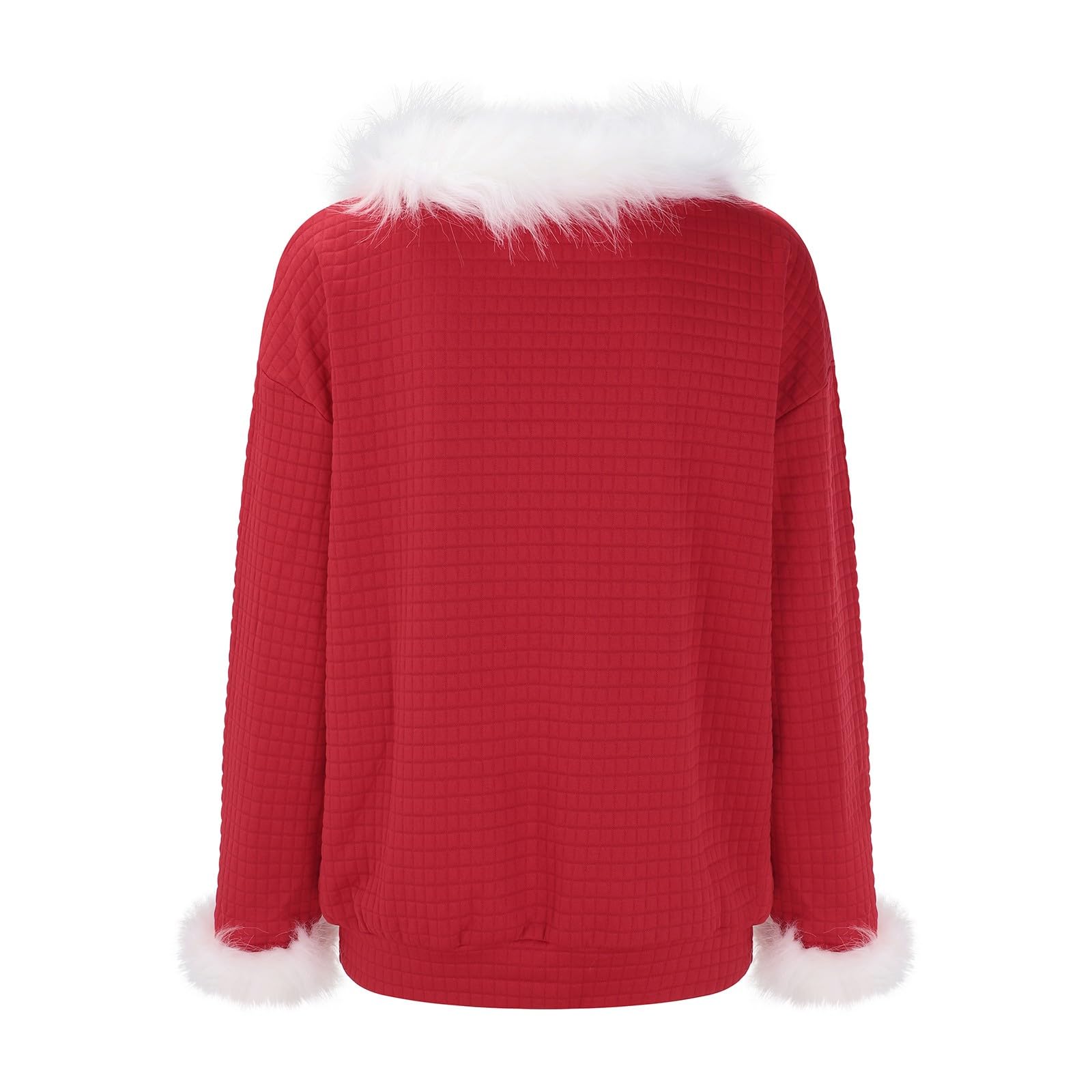 Women's Waffle Knit Christmas Sweater with Faux Fur Trim - Oversized Holiday Hoodie Pullover & Tunic Top for Cozy Winter Outfits | Perfect for Christmas Parties, Family Gatherings & Festive Photo Shoots