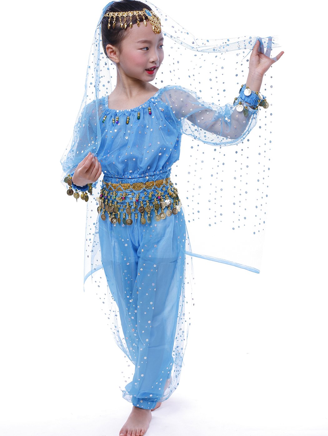 Astage Women's Belly Dance Costume Set - Long Sleeve Shining Top & Pants for Professional Performances & Practice