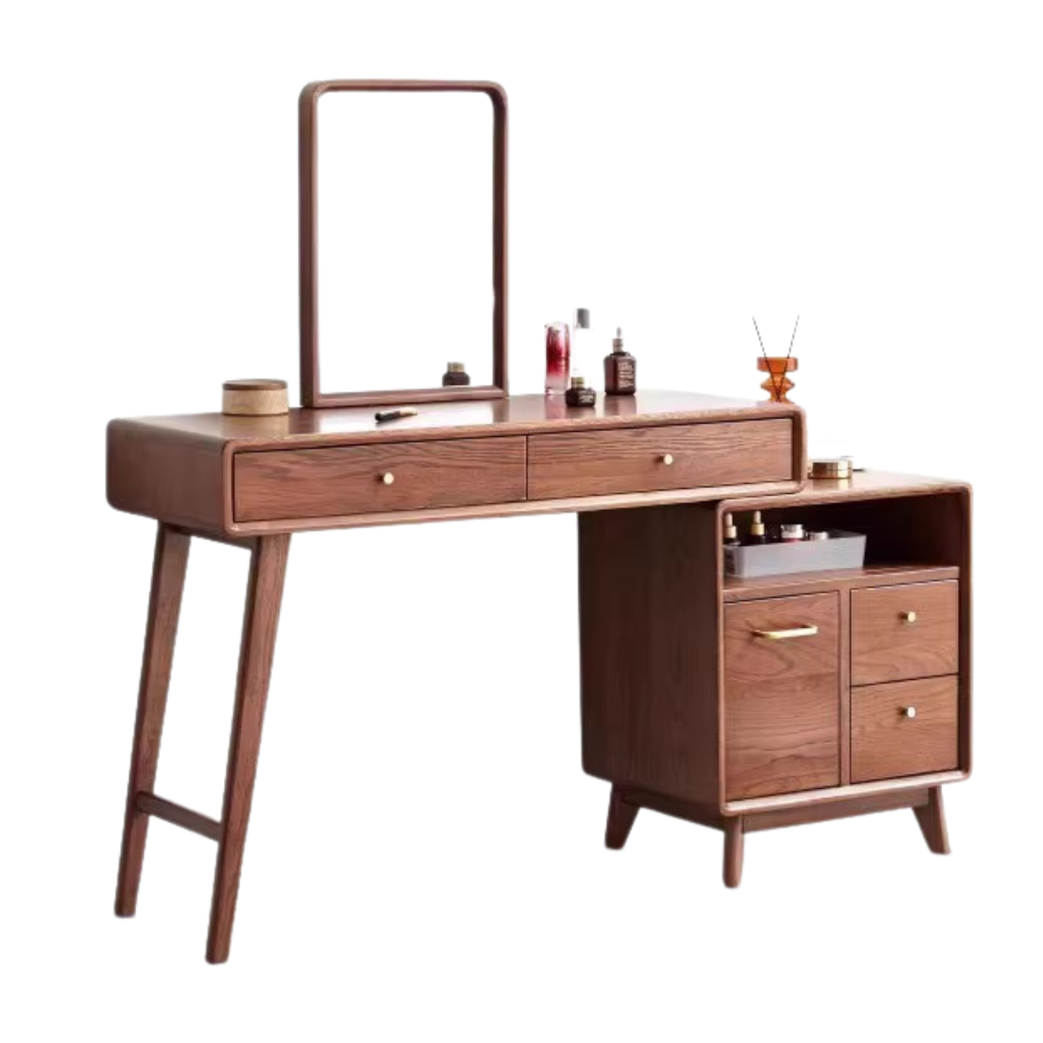 Solid Oak Wood Extendable Dressing Table - Walnut Finish | Elegant Vanity Desk for Bedroom, Makeup Station & Home Decor