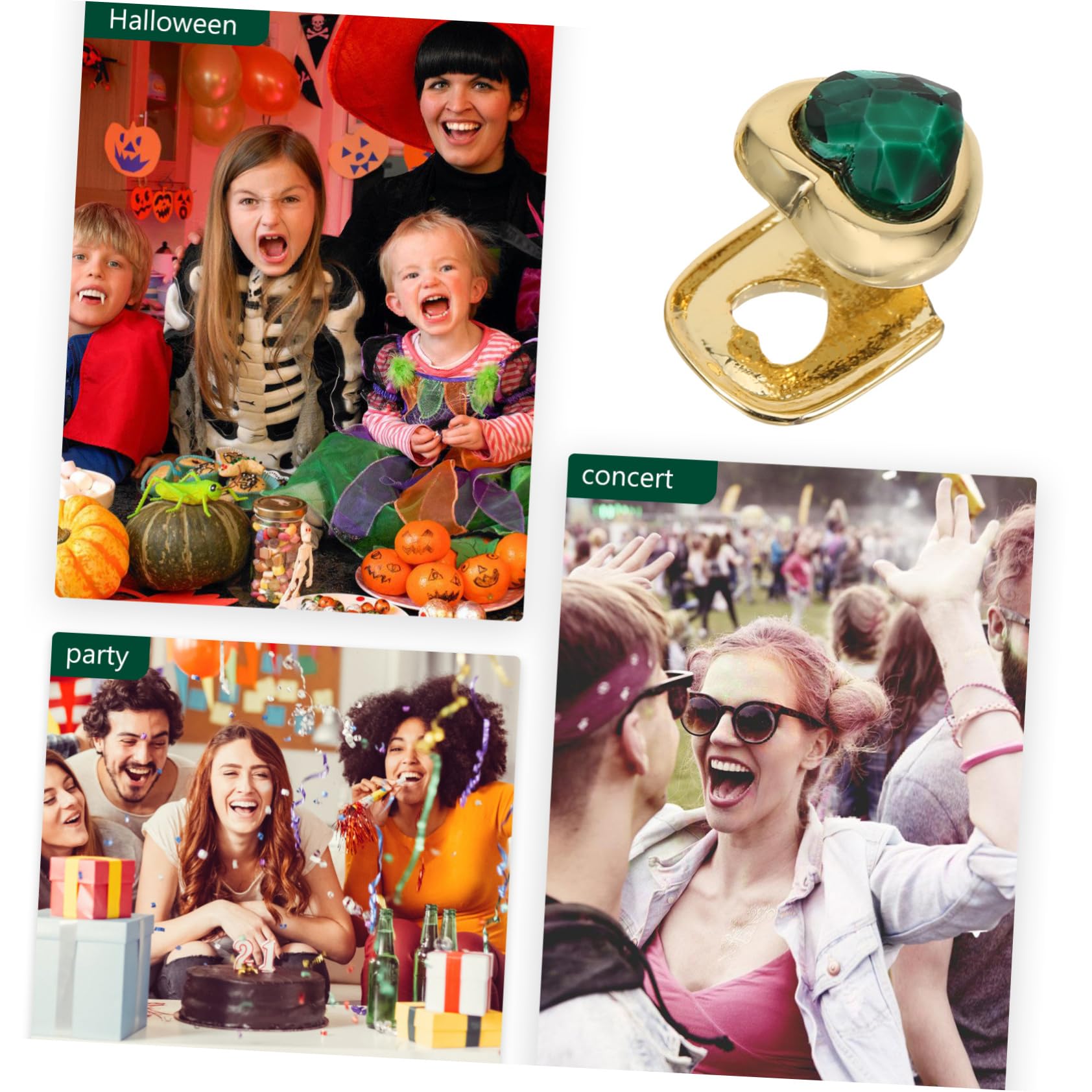 Kesyoo Green Gemstone Heart Design Gold Teeth Grill Braces - Costume Dental Jewelry for Men & Women - Perfect for Halloween, Cosplay & Hip Hop Fashion