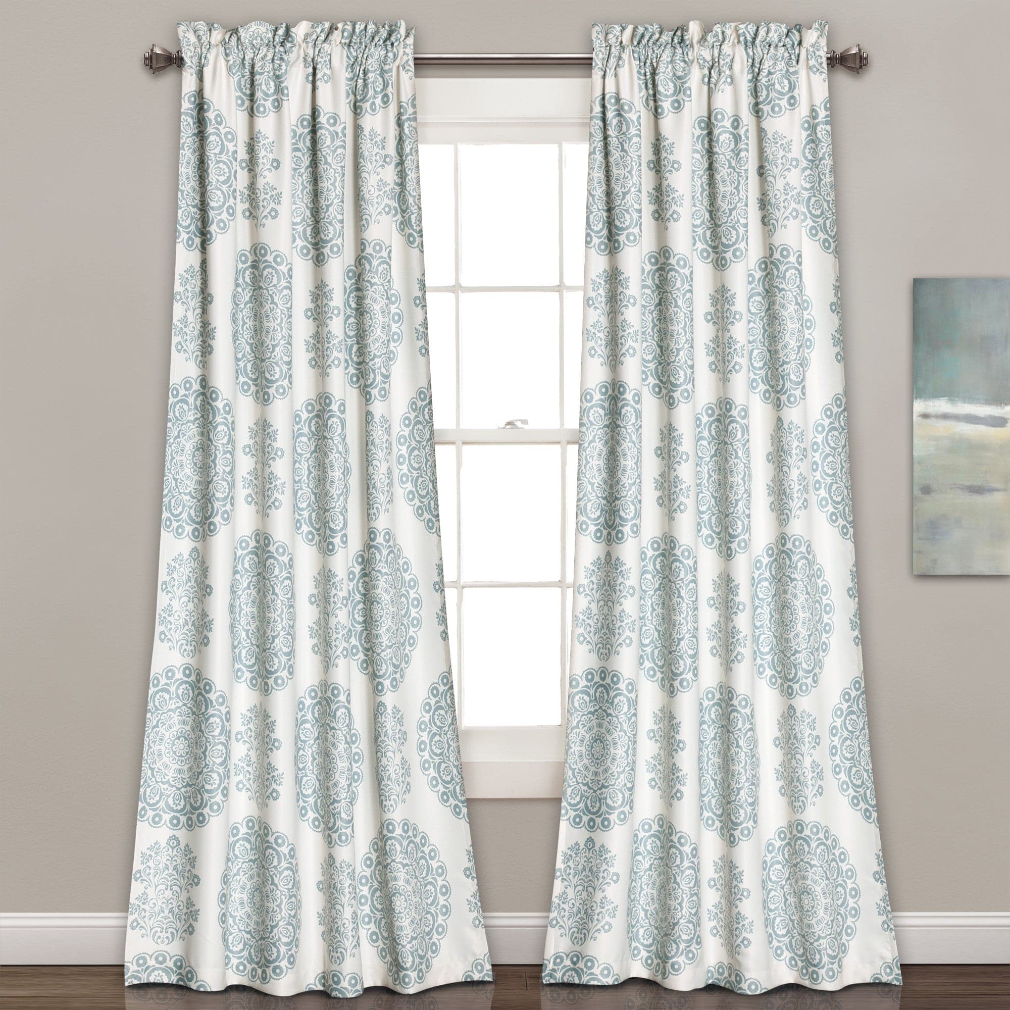 Evelyn Medallion Light Filtering Window Curtain Set - Sheer Elegant Drapes for Living Room & Bedroom - Soft Sunlight & Privacy Control
