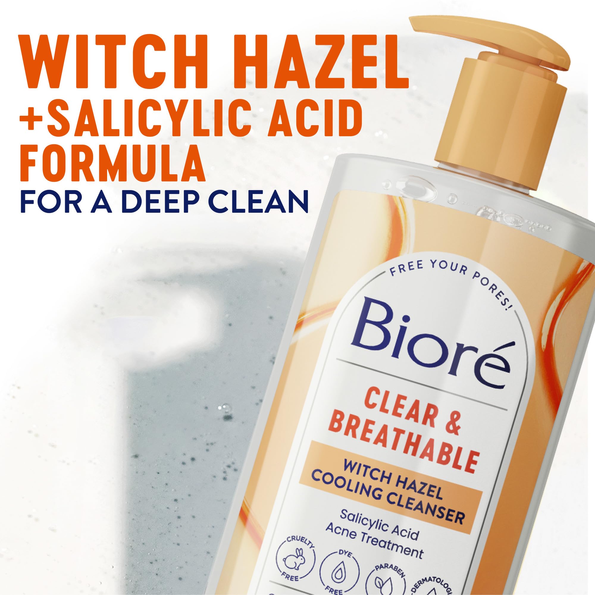 Biore Clear & Breathable Cooling Cleanser with Witch Hazel - Acne Treatment & Face Scrub for Oily Skin - Salicylic Acid Facial Cleanser 6.77 Oz - Deep Pore Cleansing for Daily Skincare Routine