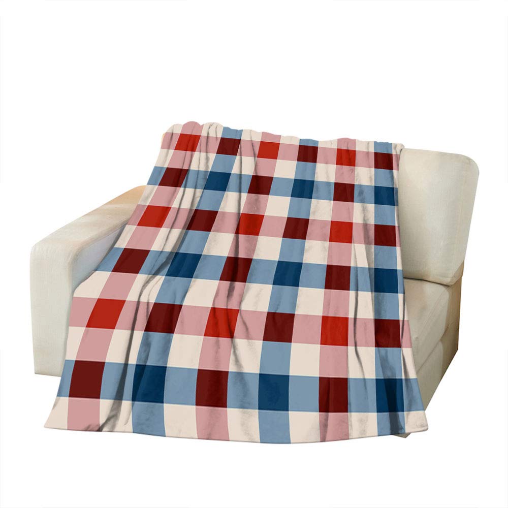 Soft Plaid Throw Blanket - Pink Blue Beige Gingham Buffalo Check Pattern - King Size 60x80 Inch Flannel Blanket for Sofa, Bed, Couch & Office - Cozy Winter Blanket for Women & Men