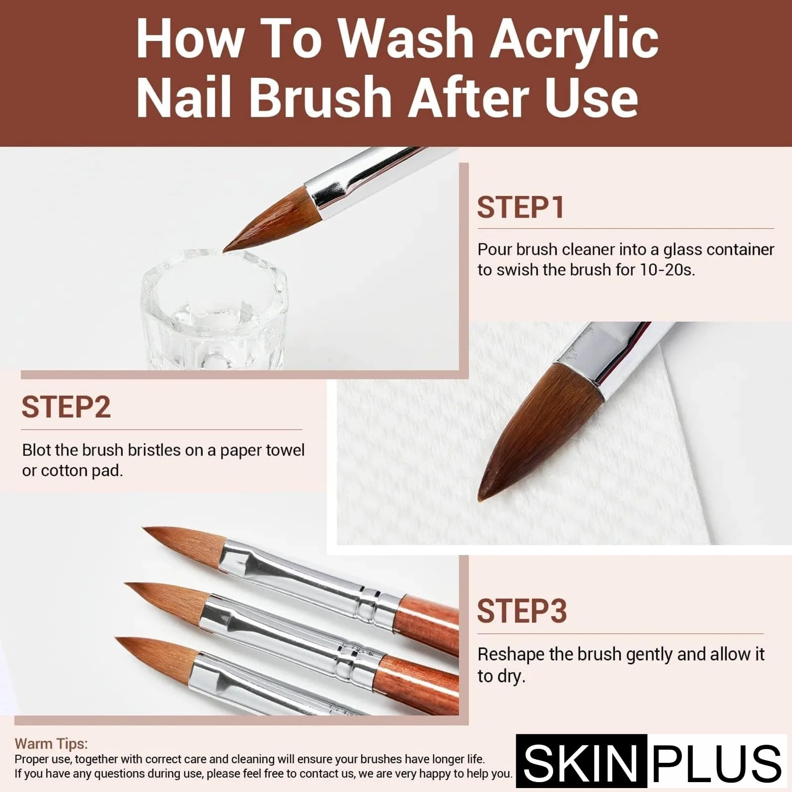 SKINPLUS Professional Acrylic Nail Brush Set - 4pcs Wooden Handle UV Gel Painting Pens for Nail Art Design | Perfect for Salon, Home Manicure & DIY Nail Extensions