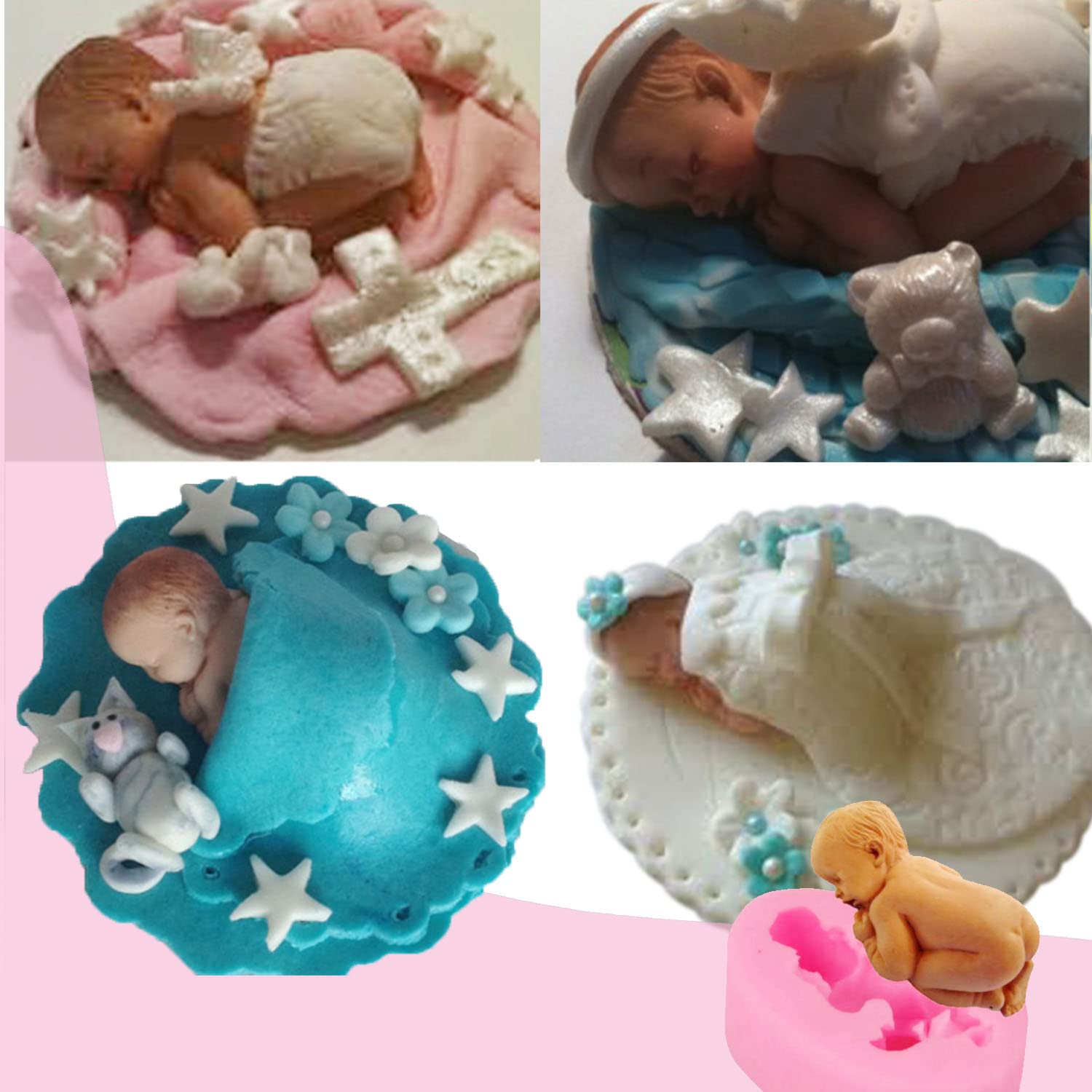 Baby-Themed Silicone Fondant Molds Set of 3 - Perfect for Chocolate, Polymer Clay Crafts, Cake Decorating & DIY Baking Projects - Ideal for Birthday Parties, Baby Showers & Wedding Cakes