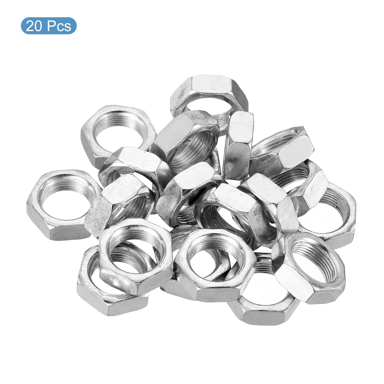 PATIKIL M16 x 1.0 Steel Hex Nuts - 20 Pack Metric Thread Zinc Plated Nuts - 8mm Height - Heavy Duty Fasteners for Automotive, Machinery & DIY Projects