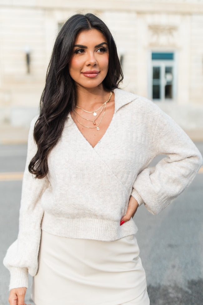 See You Tomorrow Beige Collared Wrap Sweater Women's Knit Cardigan | Cozy Fall & Winter Fashion | Perfect for Office, Date Night & Casual Outings