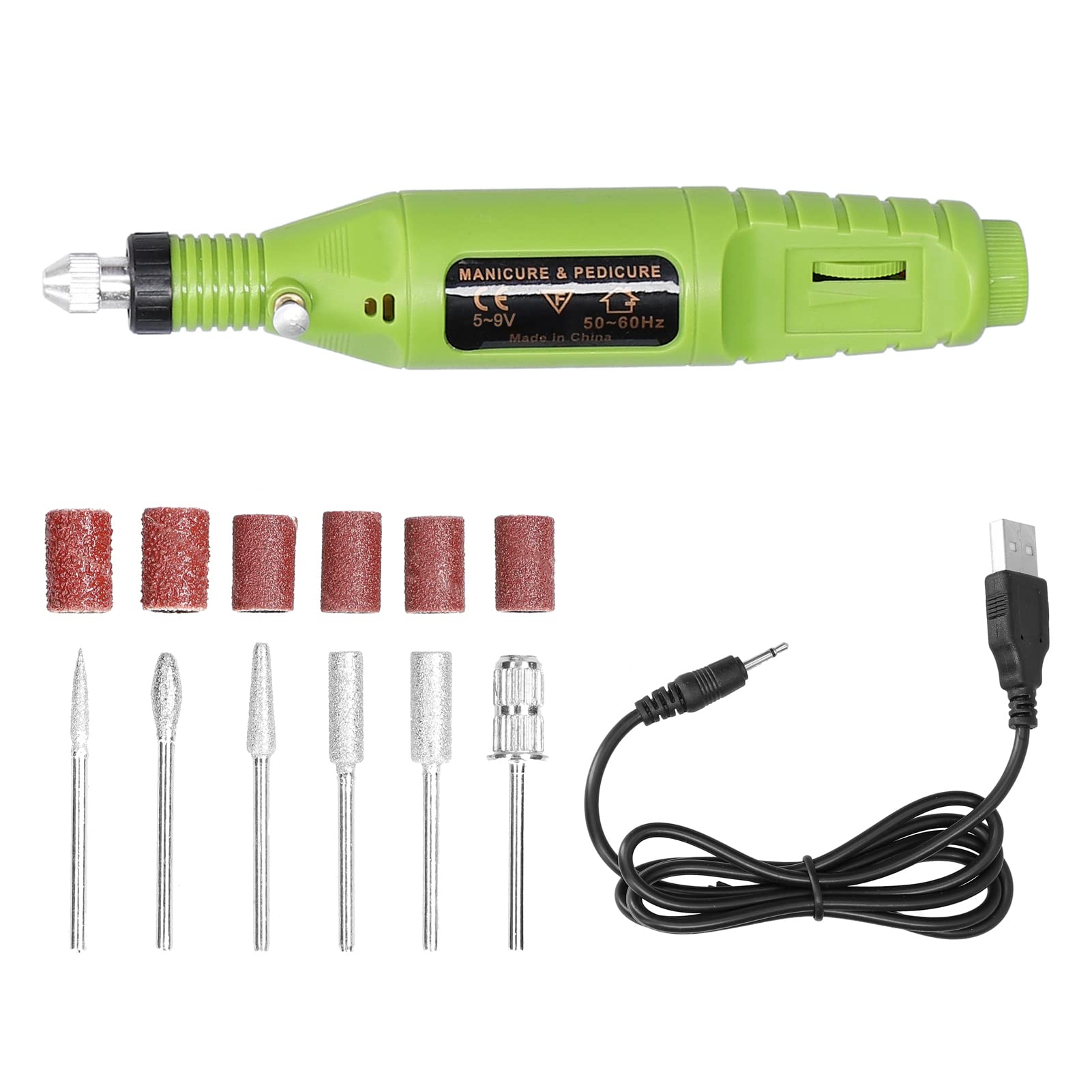 USB Power Handheld Mini Electric Nail Grinder - Adjustable Speed Manicure Machine with 6 Grinding Heads for Gel & Acrylic Nail Removal - Perfect for Home & Professional Salon Use