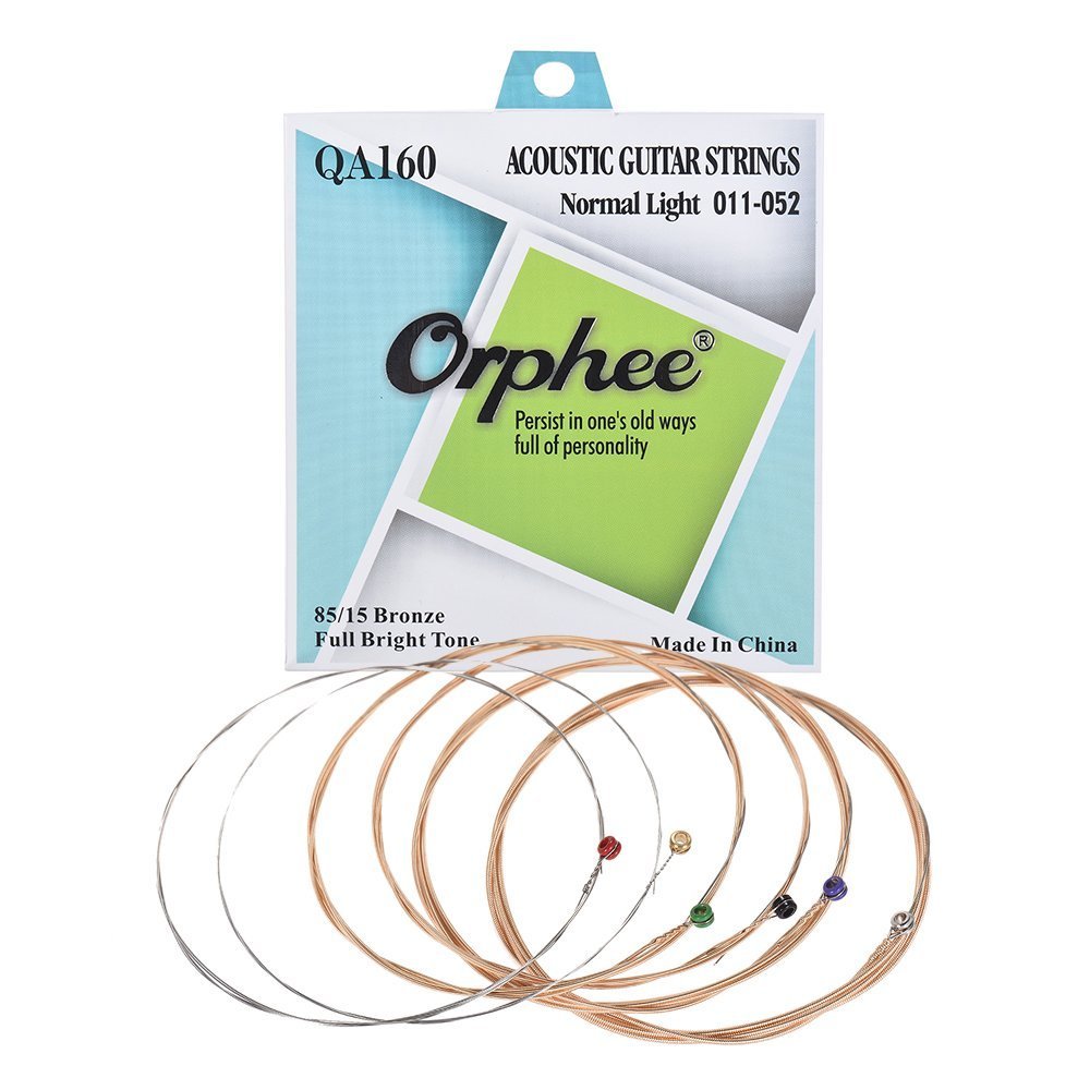 Orphee QA160 Acoustic Guitar Strings 6-Pack (.011-.052) - 85/15 Bronze Wound, Hexagonal Steel Core, Light Tension - Perfect for Folk, Country & Fingerstyle Playing