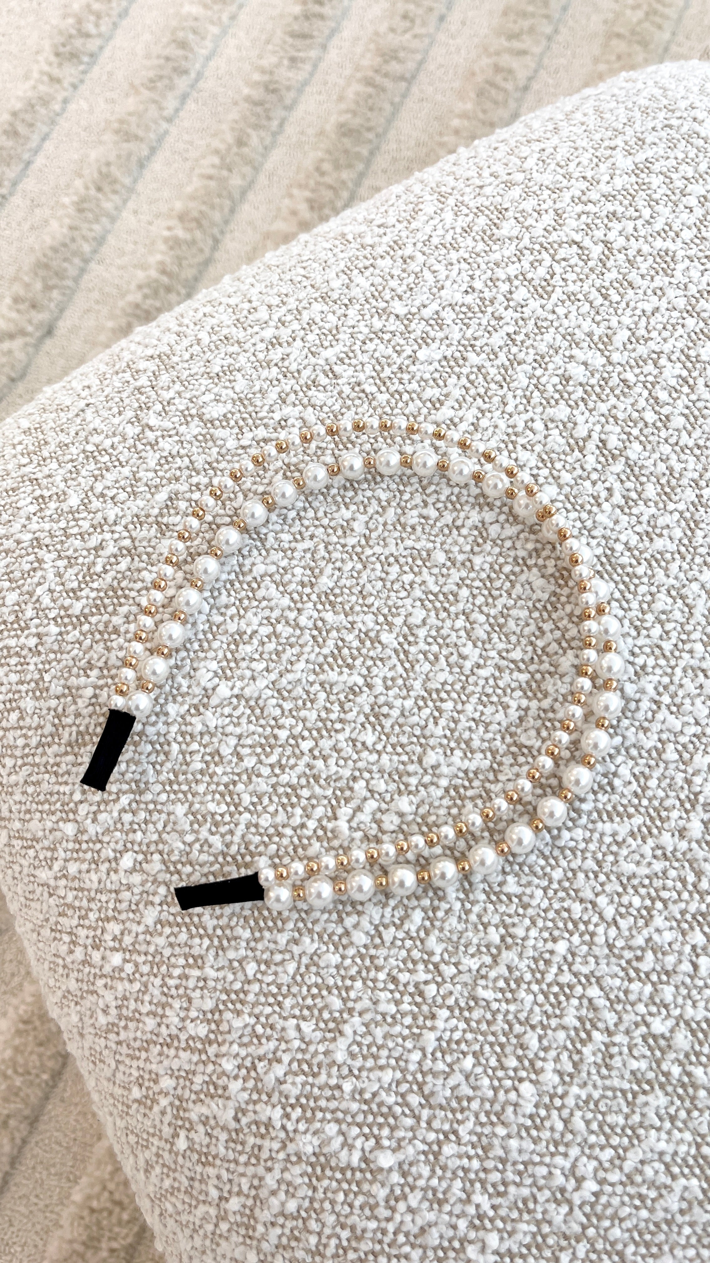 Alice Pearl Metal Ball Headband - Cream & Gold Hair Accessory for Women, Bridal Party, Prom, Wedding, and Special Occasions