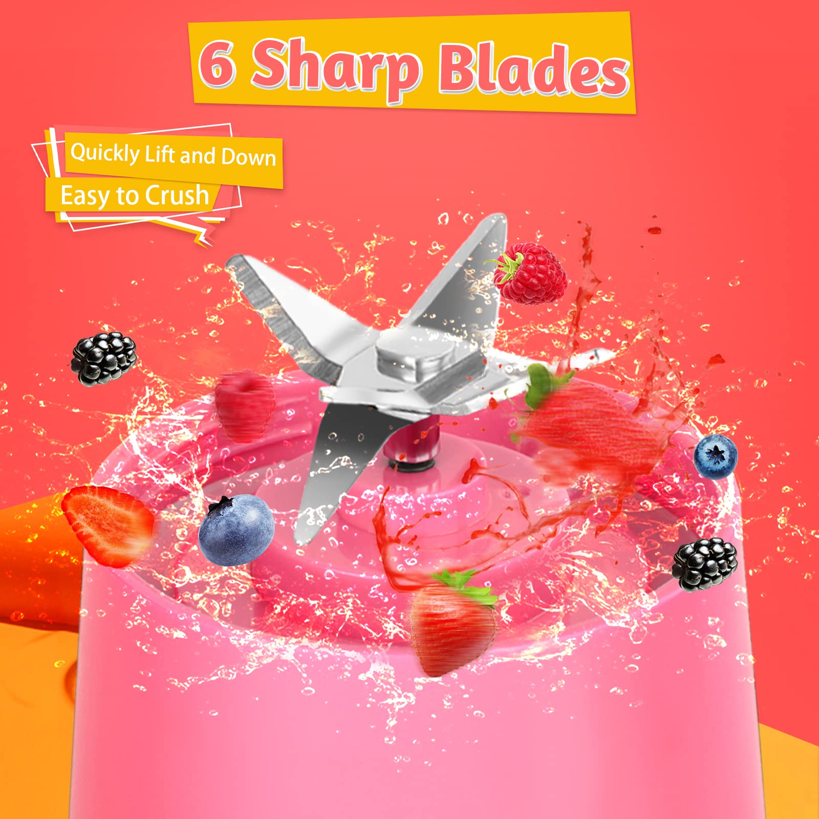 Portable Personal Blender for Shakes & Smoothies - 6 Ultra Sharp Blades, 17oz 4000mAh Powerful Juicer, Mini Blender Cup with Travel Lid & USB Rechargeable - Perfect for Office, Gym, Kitchen, Camping & Travel