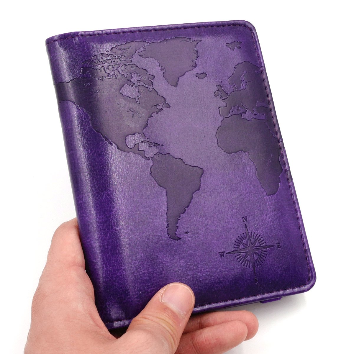 RFID Blocking Passport Holder - Purple Map Crazy Horse PU Leather Travel Wallet for Men & Women | Secure ID Protection for Airports, Hotels & International Trips