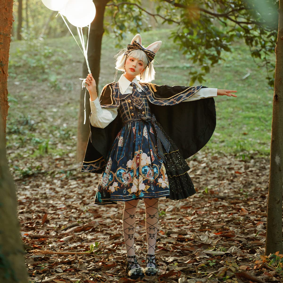 Gothic Princess Dress Set for Women - 3-Piece Halloween Costume with Cute Print | Elegant Party Outfit for Cosplay, Themed Events & Gothic Fashion