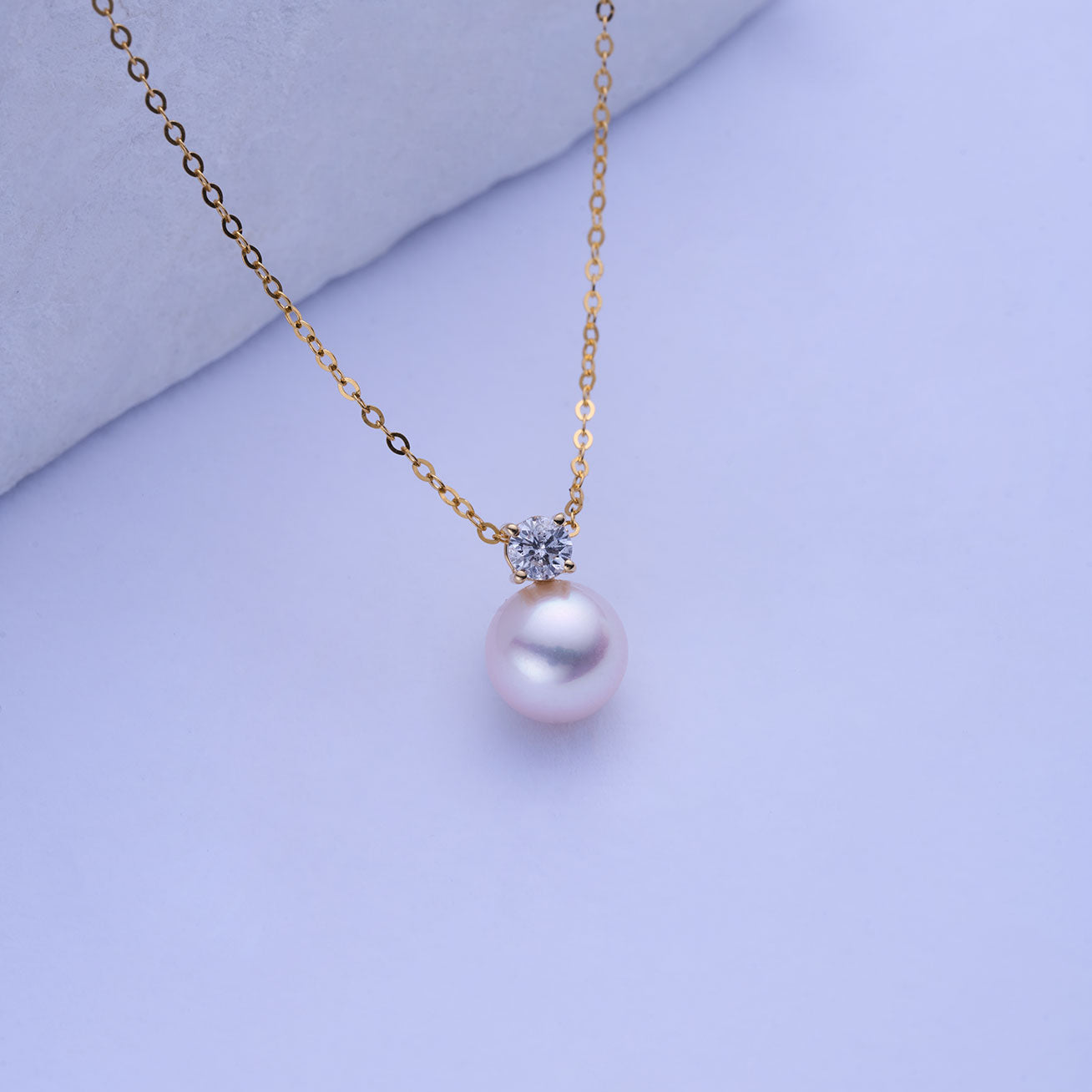 18K Solid Gold Diamond Hanadama Akoya Pearl Necklace - KN00272 | Luxury Pearl Jewelry for Women, Elegant Gift for Wedding, Anniversary & Special Occasions