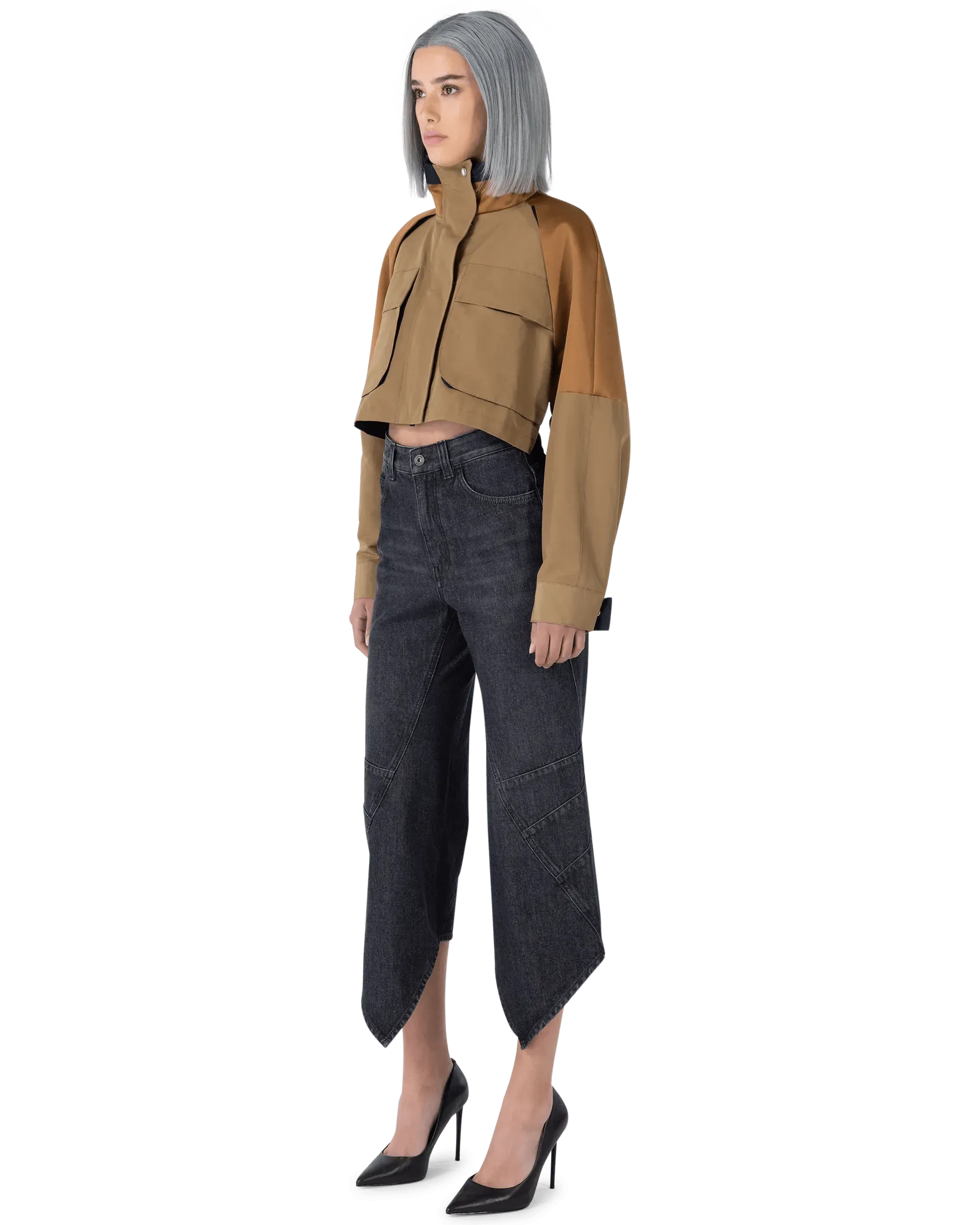 Stylish Grosgrain Mix Cropped Jacket for Women - Trendy Fashion Outerwear for Spring & Fall - Perfect for Casual Outings, Office Wear & Date Nights