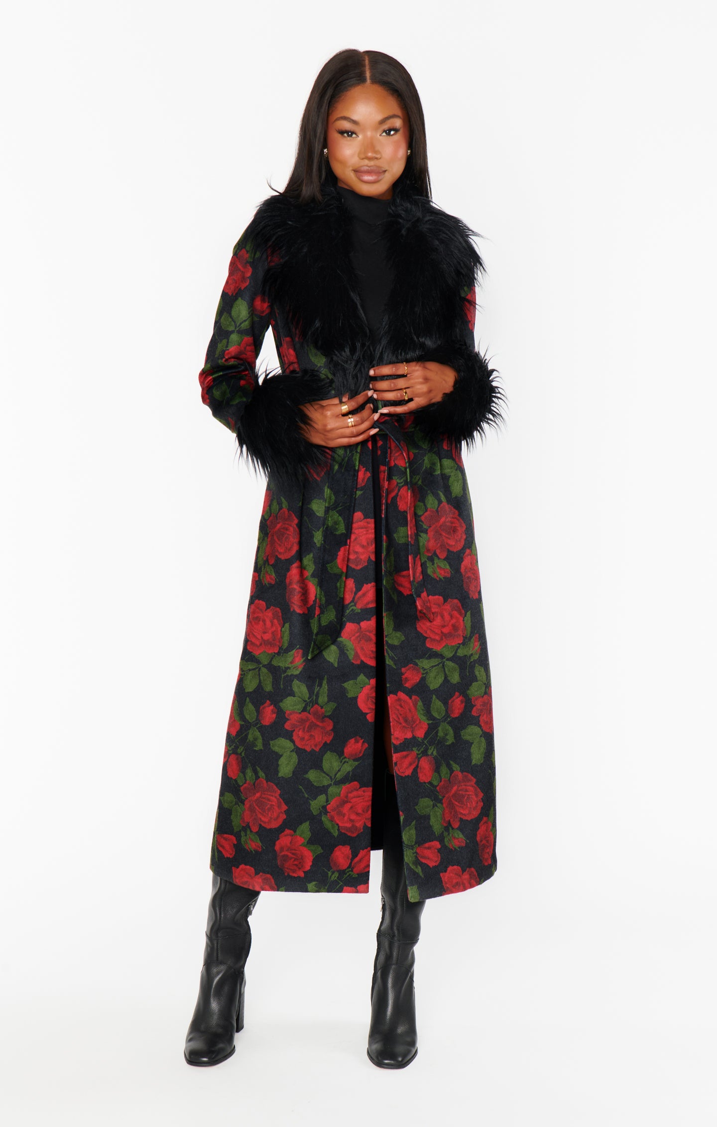 Elaine Coat with Faux Fur Trim - Elegant Women's Winter Jacket for Casual Outings and Date Nights | Send Me Roses Collection