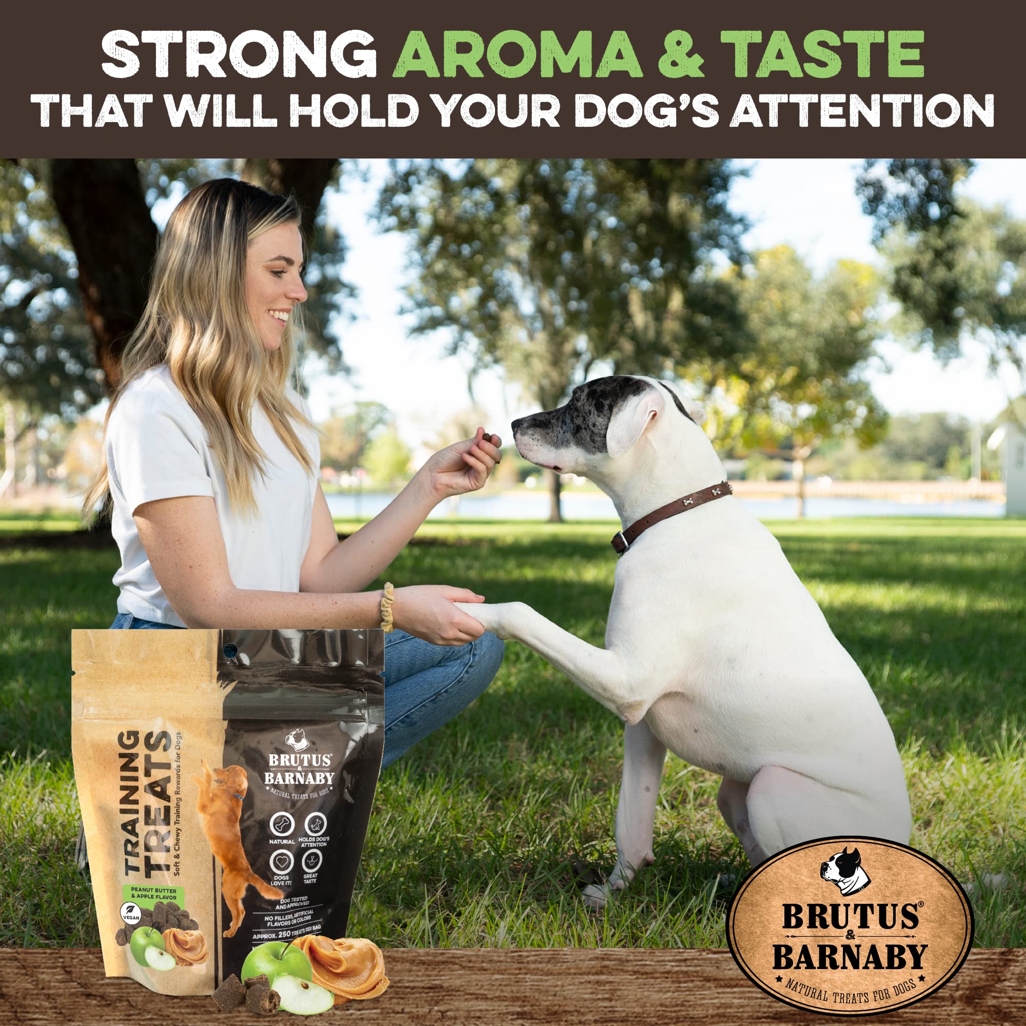 BRUTUS & BARNABY All-Natural Peanut Butter & Apple Vegan Dog Training Treats - Low Calorie Healthy Snacks for Puppy & Dog Rewards - Perfect for Obedience Training, Behavior Reinforcement and Positive Reward System