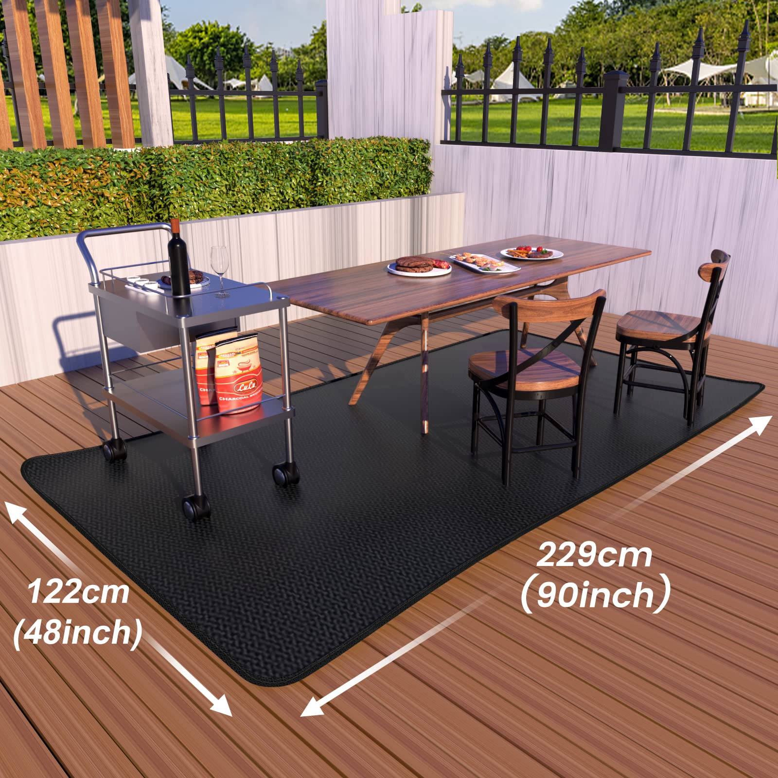 Double Layer Thickened Large Grill Mat 90x48 Inch - Fireproof & Anti-Slip 2-in-1 Outdoor Cooking Mat for Charcoal Grills, Smokers, Flat Top Griddles - Perfect for Deck, Patio, Backyard BBQs & Tailgating (GM9048 Plus)