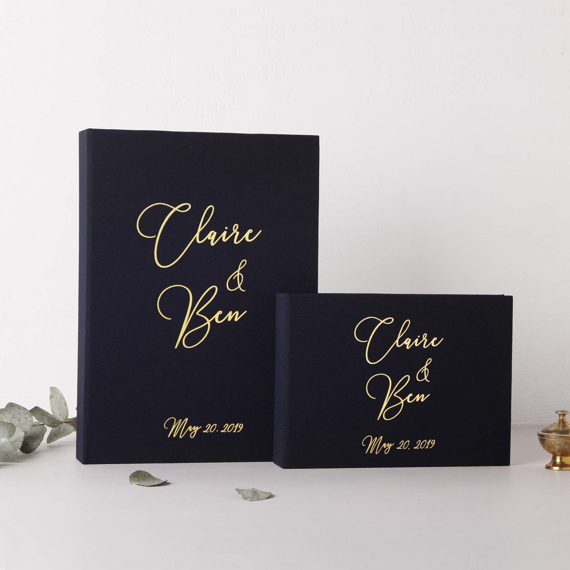 Personalized Navy Blue & Gold Foil Wedding Guest Book for Instant Photos & Photobooth - Elegant Hard Cover Memory Album by Liumy - Perfect for Wedding Receptions, Bridal Showers & Anniversary Celebrations