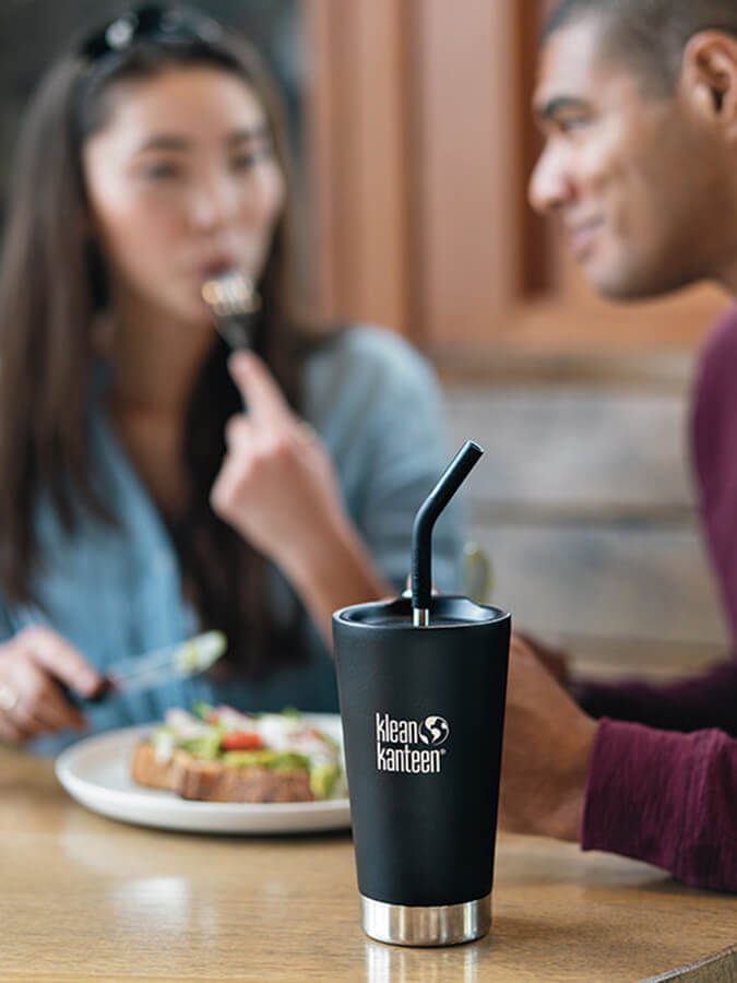 Klean Kanteen 2-Piece Stainless Steel Straw Set (8mm) - Black - Eco-Friendly Reusable Drinking Straws for Smoothies, Iced Coffee & Cold Beverages