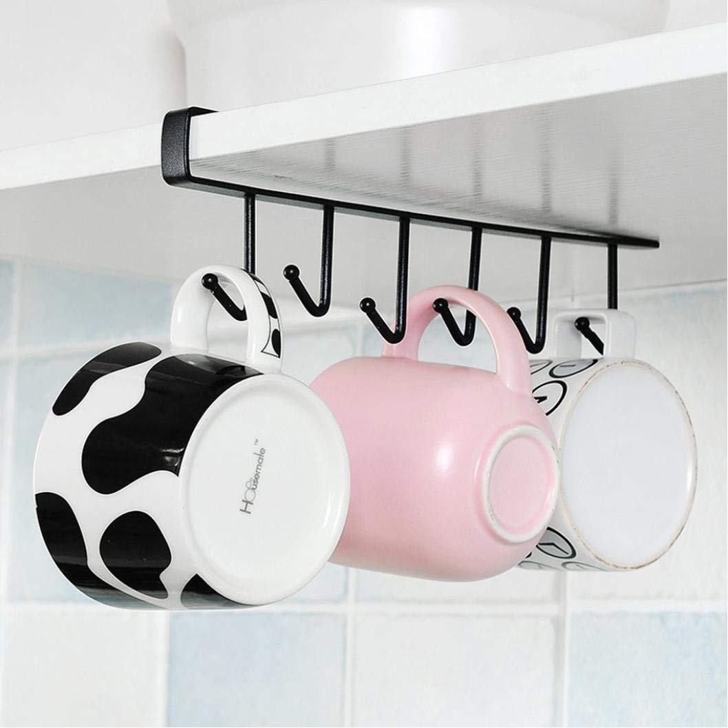 Kitchen Wall Shelf With Hooks - Folding Wall Mounted Spice Rack Organizer with 6 Hooks, Space Saving Floating Shelves for Kitchen Seasonings & Bathroom Storage (Black) - Perfect for Small Spaces & Apartment Organization