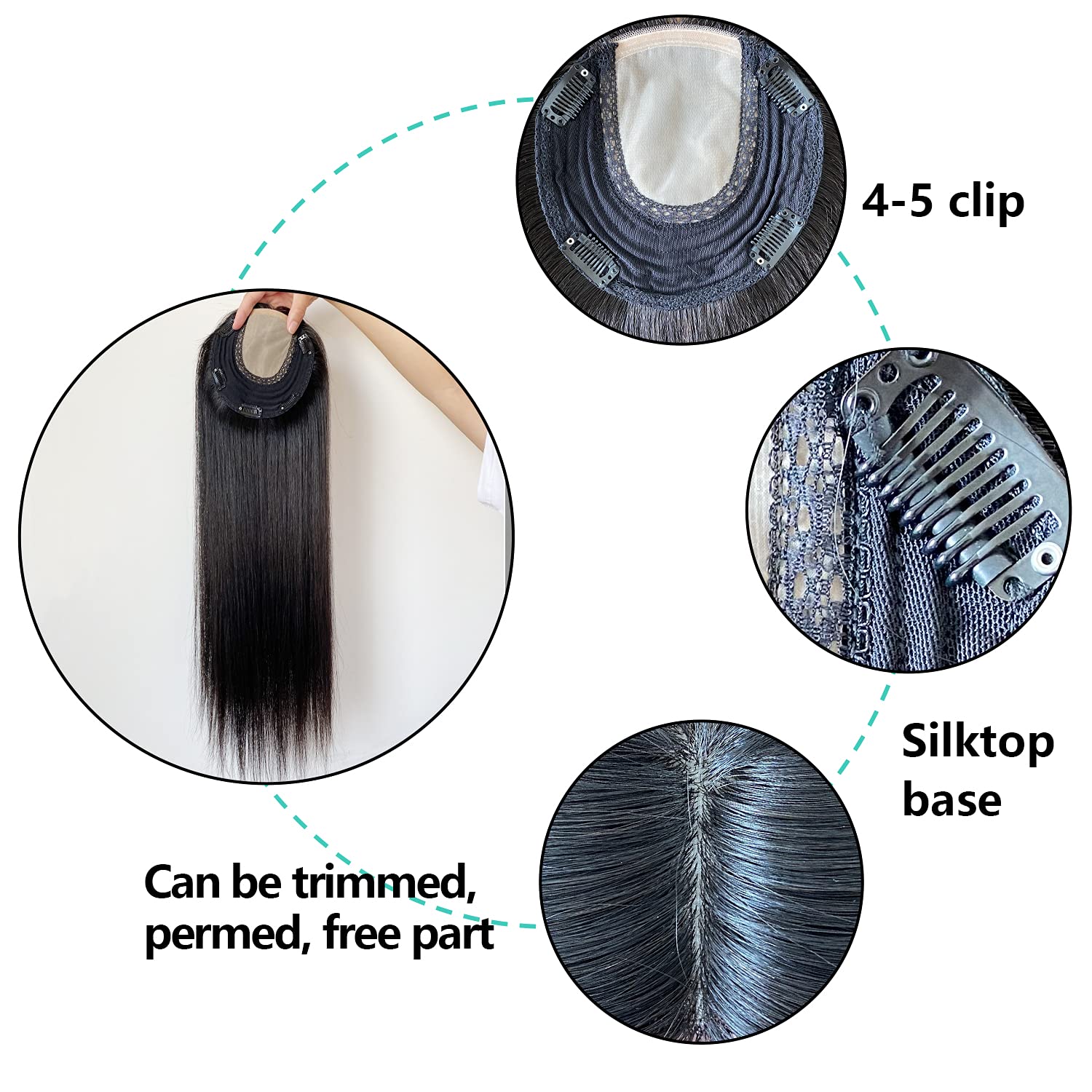 12 Inch Human Hair Toppers for Women with Thinning Hair - Silktop Base 6x6.5 with Weft, Real Virgin Human Hair Topper for Hair Loss & Grey Coverage (Natural Black) | Perfect for Daily Wear, Special Occasions & Hair Volume Enhancement