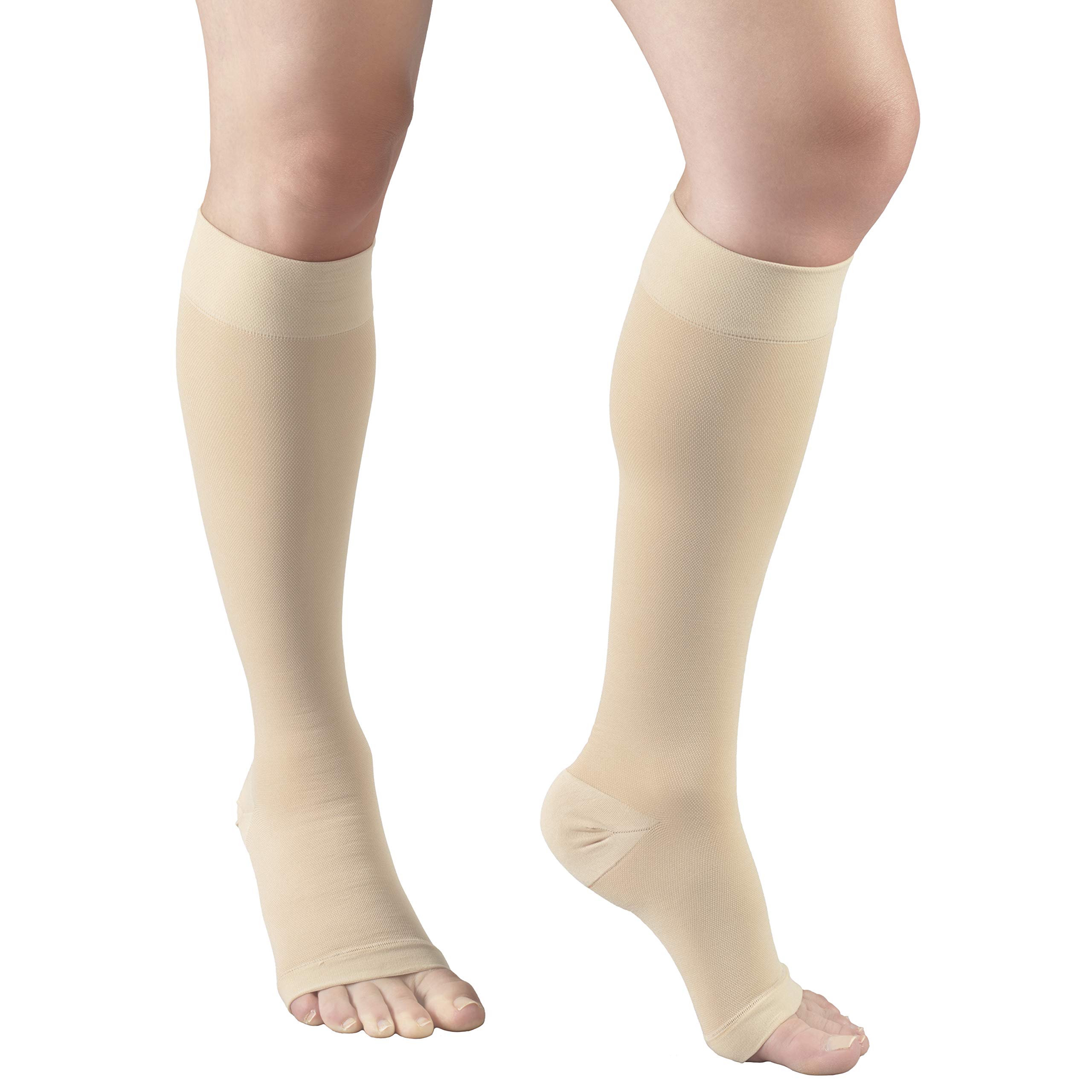 Truform 20-30 mmHg Compression Socks for Men & Women - Knee High Open Toe Stockings in Beige (Medium) - Improve Circulation & Reduce Swelling for Travel, Work & Recovery