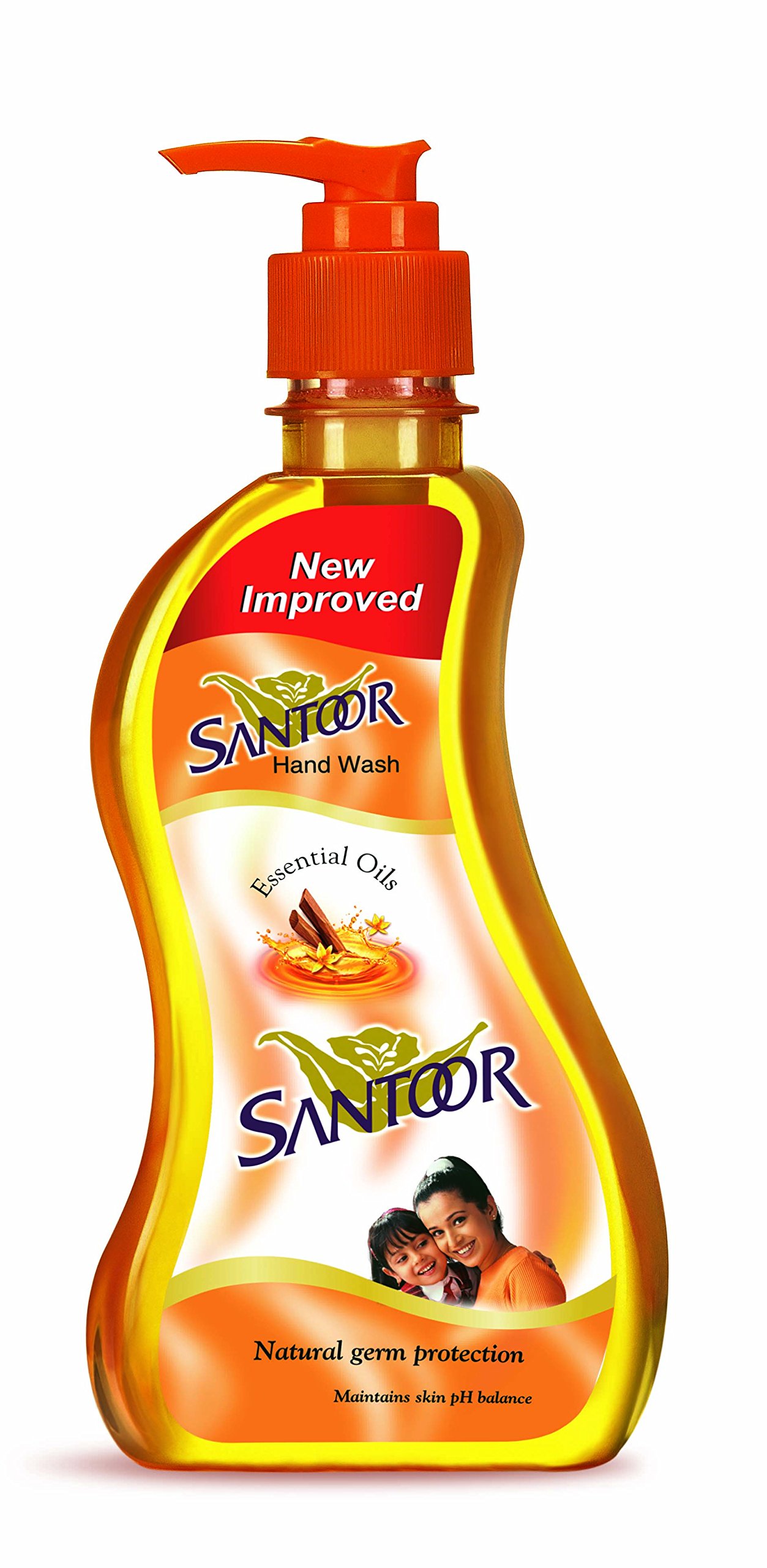 Santoor Hand Wash with Essential Oils - 215ml Pump Bottle for Kitchen, Bathroom & Office | Moisturizing & Refreshing