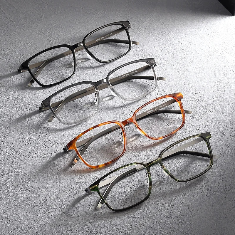 Stylish Black Square Acetate & Titanium Women's Eyeglasses - Lightweight Screwless Full Rim Frame 6007 | Perfect for Work, Reading & Everyday Fashion