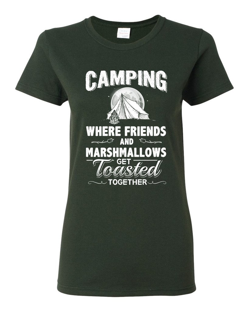 Women's Camping T-Shirt - Funny 'Where Friends & Marshmallows Get Toasted' Graphic Tee for Outdoor Adventures, Bonfire Parties & Cozy Nights