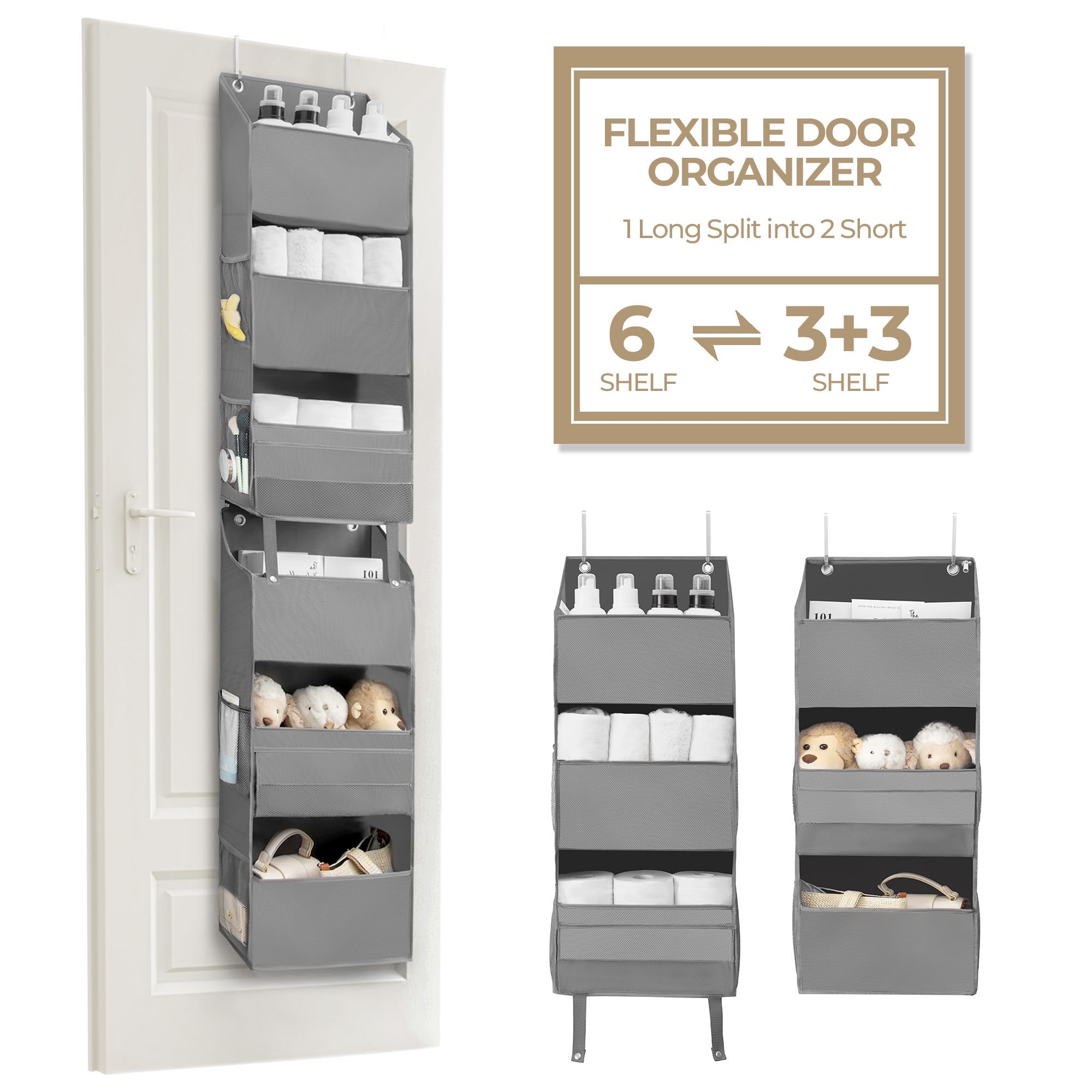 GRANNY SAYS 6-Shelf Over The Door Organizer - Gray Space Saving Storage for Closet, Bathroom & Bedroom - Hanging Door Shelves for Shoes, Towels & Accessories - Perfect for Small Spaces & Home Organization