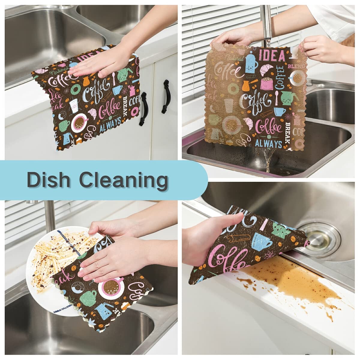 DOMIKING Reusable Dish Cloths Set of 6 - Super Absorbent Kitchen Towels for Dishes, Countertops & Hands | Eco-Friendly Cleaning Cloths for Kitchen, Coffee Cups & Household Chores