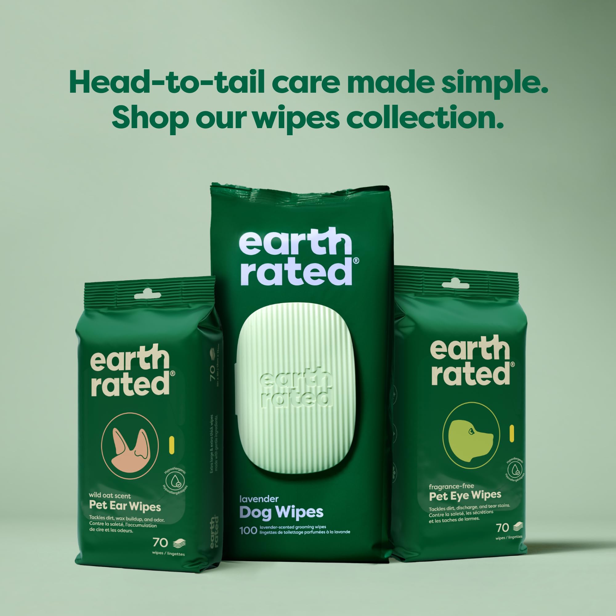 Earth Rated Hypoallergenic Dog Grooming Wipes - 400 Count, Lavender Scented Pet Wipes for Paws, Body & Butt Cleaning - Gentle & Hydrating for Dogs & Puppies - Perfect for Post-Walk Cleanup, Travel & Quick Grooming Between Baths