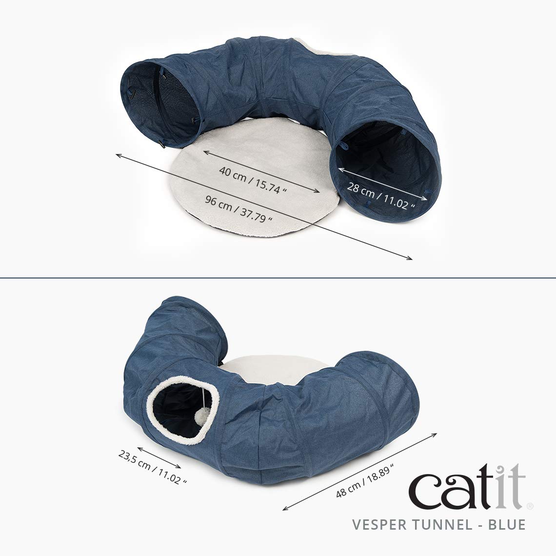 Catit Vesper Cat Tunnel - Interactive Cat Toy for Indoor Play, Blue (Model 41995) - Fun Hideaway & Exercise for Kittens & Adult Cats - Perfect for Playtime, Training & Stress Relief