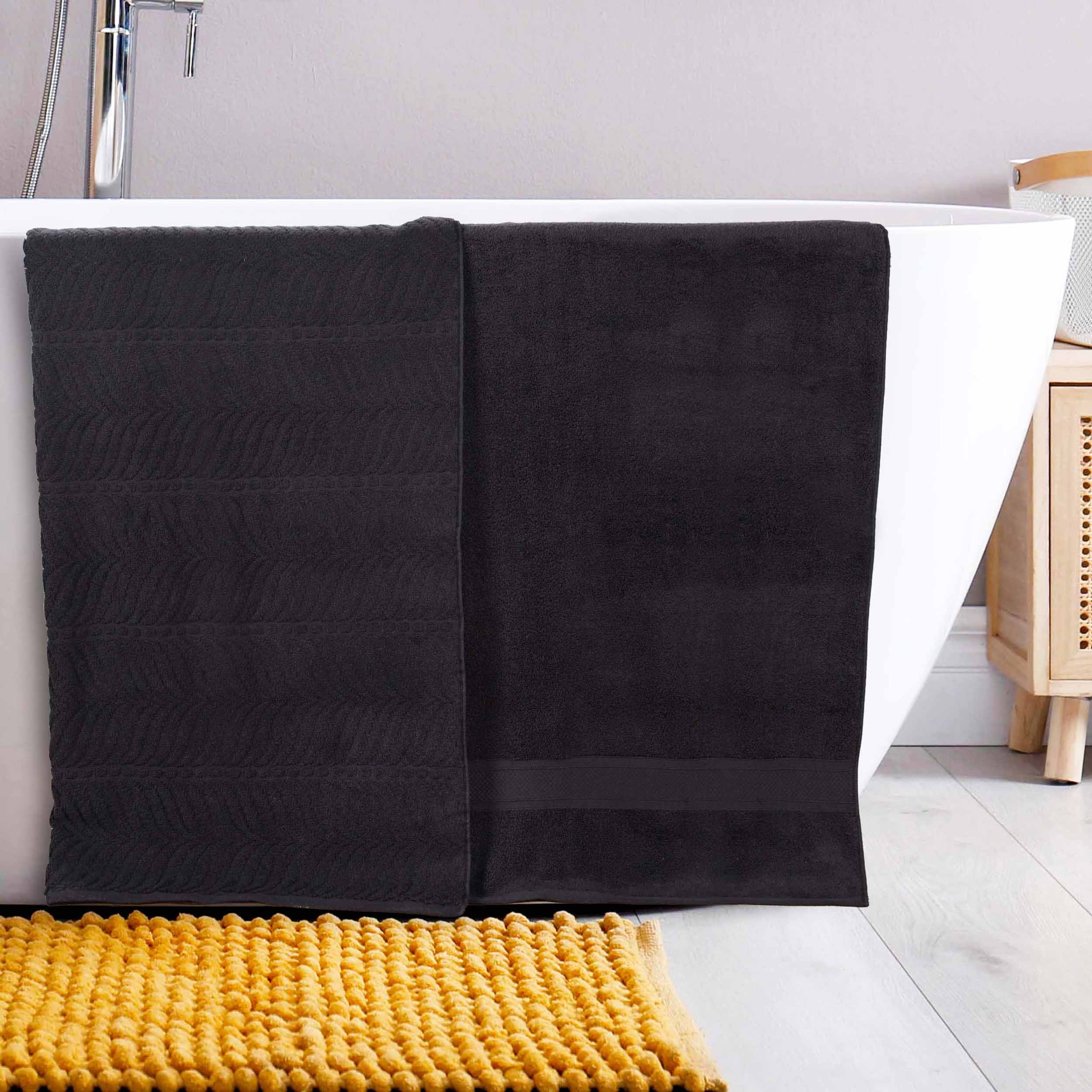 Premium Zero Twist Cotton Bath Towel Set of 2 - Ultra Soft Solid & Jacquard Chevron Design for Luxury Bathroom & Spa Experience