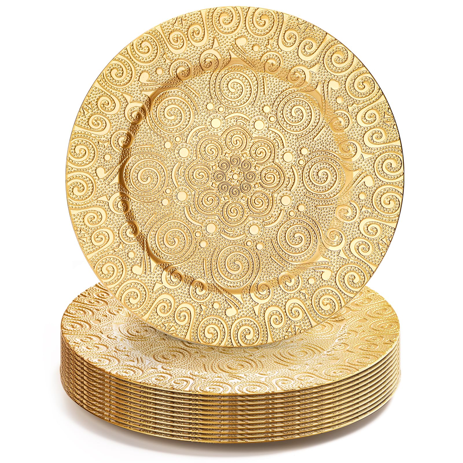 SOUJOY 12 Pack Gold Charger Plates - 13 Inch Elegant Plastic Dinner Plates with Phoenix Design, Reusable Round Serving Plates for Wedding Decor, Party Tableware, Anniversary & Thanksgiving Dinner Settings - Perfect for Formal Events, Holiday Gatherings & Special Occasions