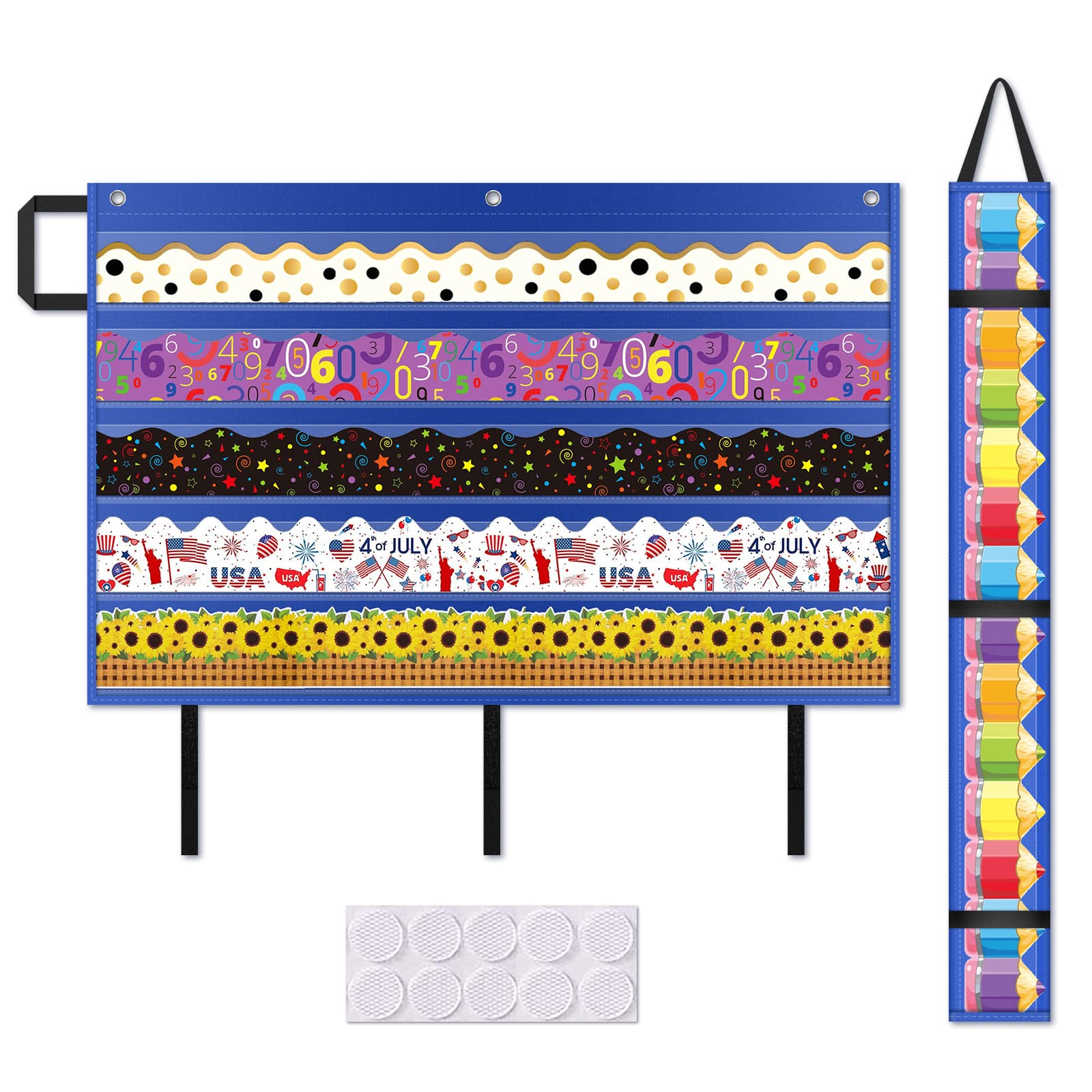 Teacher Bulletin Board Border Storage with Pockets - Foldable Pocket Chart for Classroom Organization - Blue Teacher Organizer for Classroom Decor & Supplies Storage | Perfect for Elementary School Teachers & Homeschooling