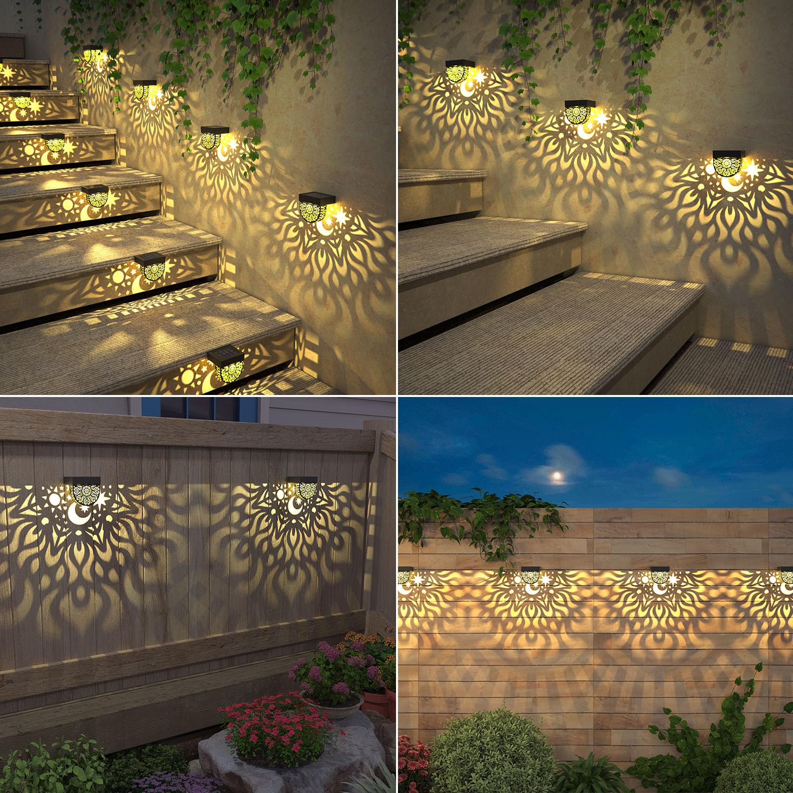 6 Pack Solar Fence Lights - Waterproof LED Solar Deck Lights for Outdoor Step & Wall Lighting | Warm Yellow Solar Lanterns for Garden, Backyard, Pathway & Patio Decor (Black) - Weatherproof Landscape Lighting Solution
