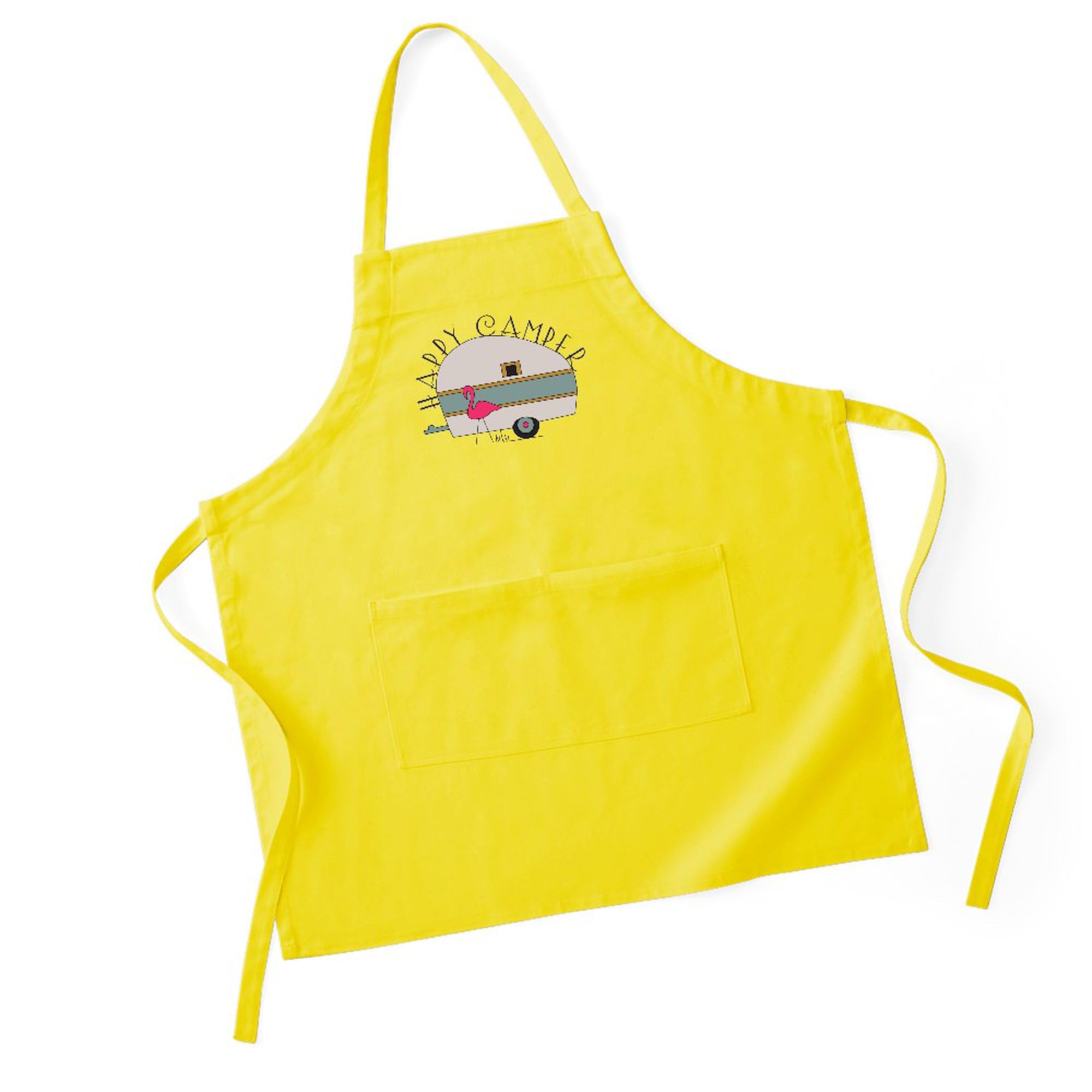 Happy Camper Kitchen Apron with Pockets - Adjustable BBQ Grilling & Baking Apron for Men & Women - Perfect for Outdoor Cooking, Camping & Home Kitchen Use