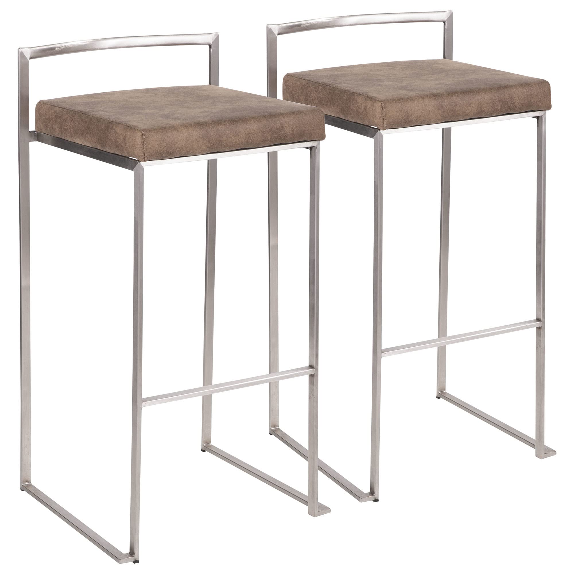 Fuji Stacker Bar Stool Set of 2 - Modern Counter Height Bar Chairs with Backrest - Perfect for Kitchen Island, Home Bar & Dining Room Decor