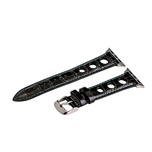 38mm Black/Green Croco 3 Hole Bands